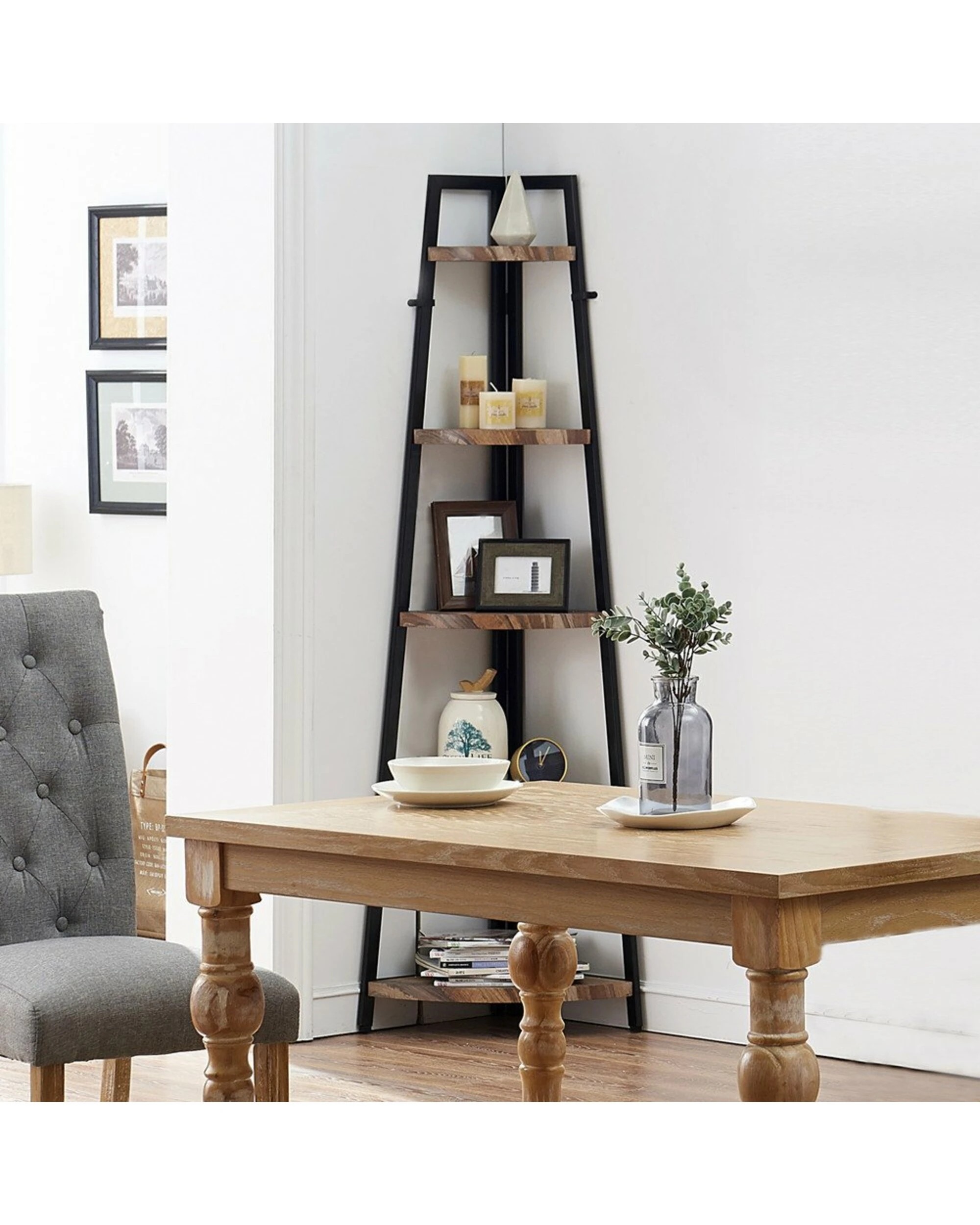 4 IHOMDEC 5 Tier A-Shaped Corner Bookcase - Brown, 4 of 6