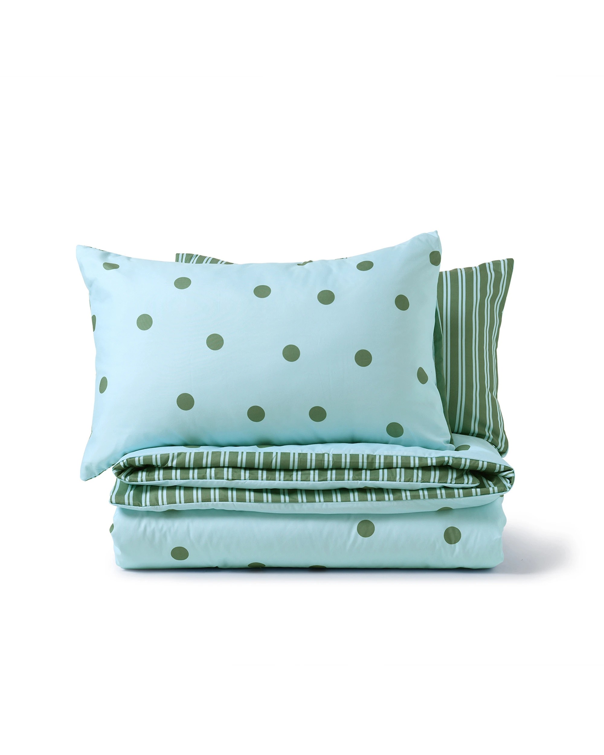 6 Dreamaker Pippa Polka Dot & Stripe Reversible Quilt Cover Set - Double Bed - Sky/Green, 6 of 6
