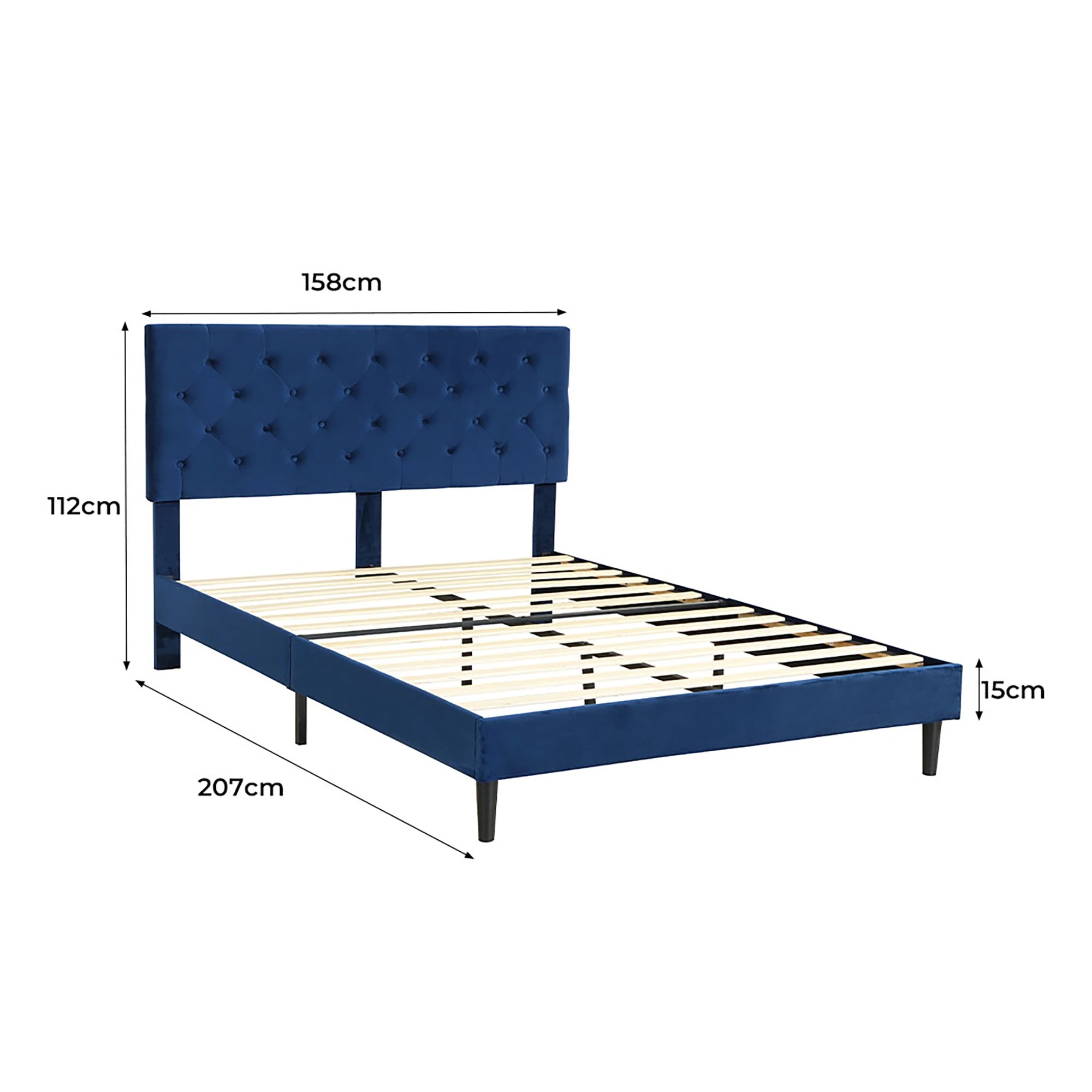 3 Levede Queen Bed Frame Velvet - Blue, 3 of 6