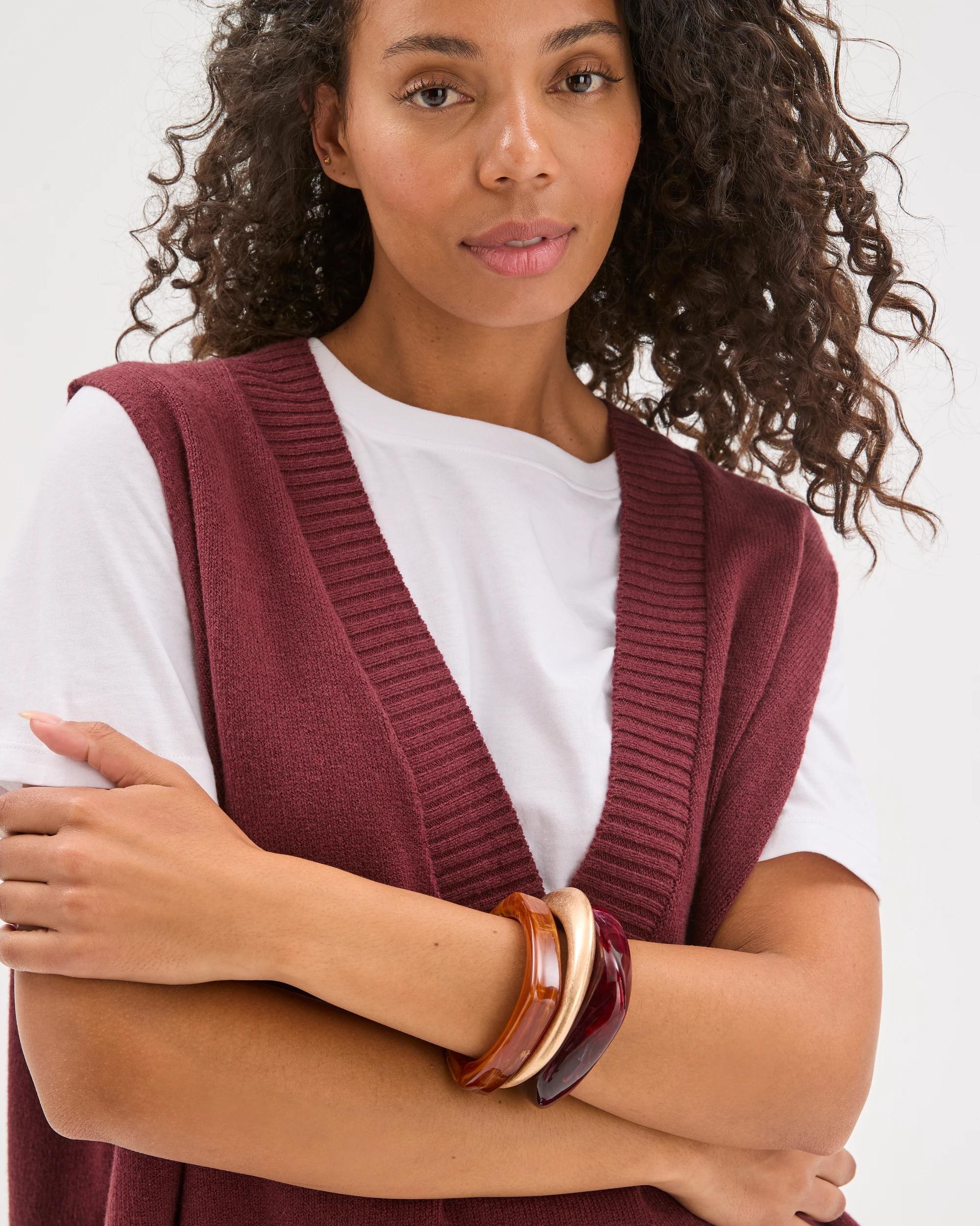 3 Target Woman Australian Cotton Blend Deep V-Neck Oversized Knit Vest BURGUNDY, 3 of 7