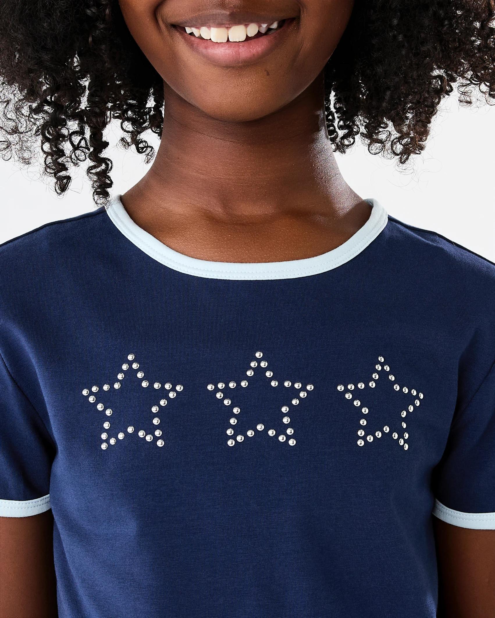 3 Short Sleeve Embellished Ringer T-shirt Navy Stars, 3 of 7