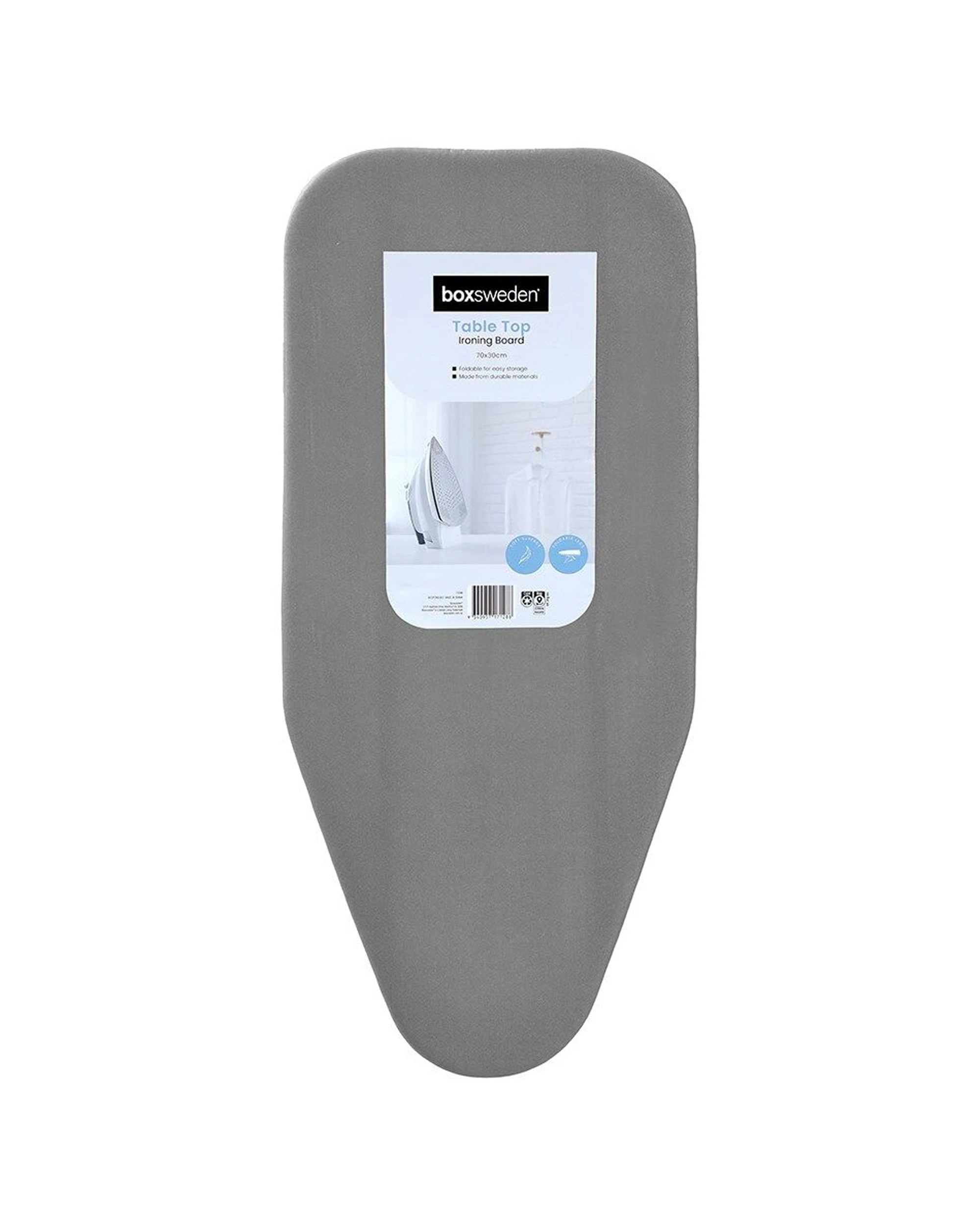 1 Boxsweden Table Top Ironing Board With Foldable Legs Cotton Durable 70x30cm - Grey, 1 of 6