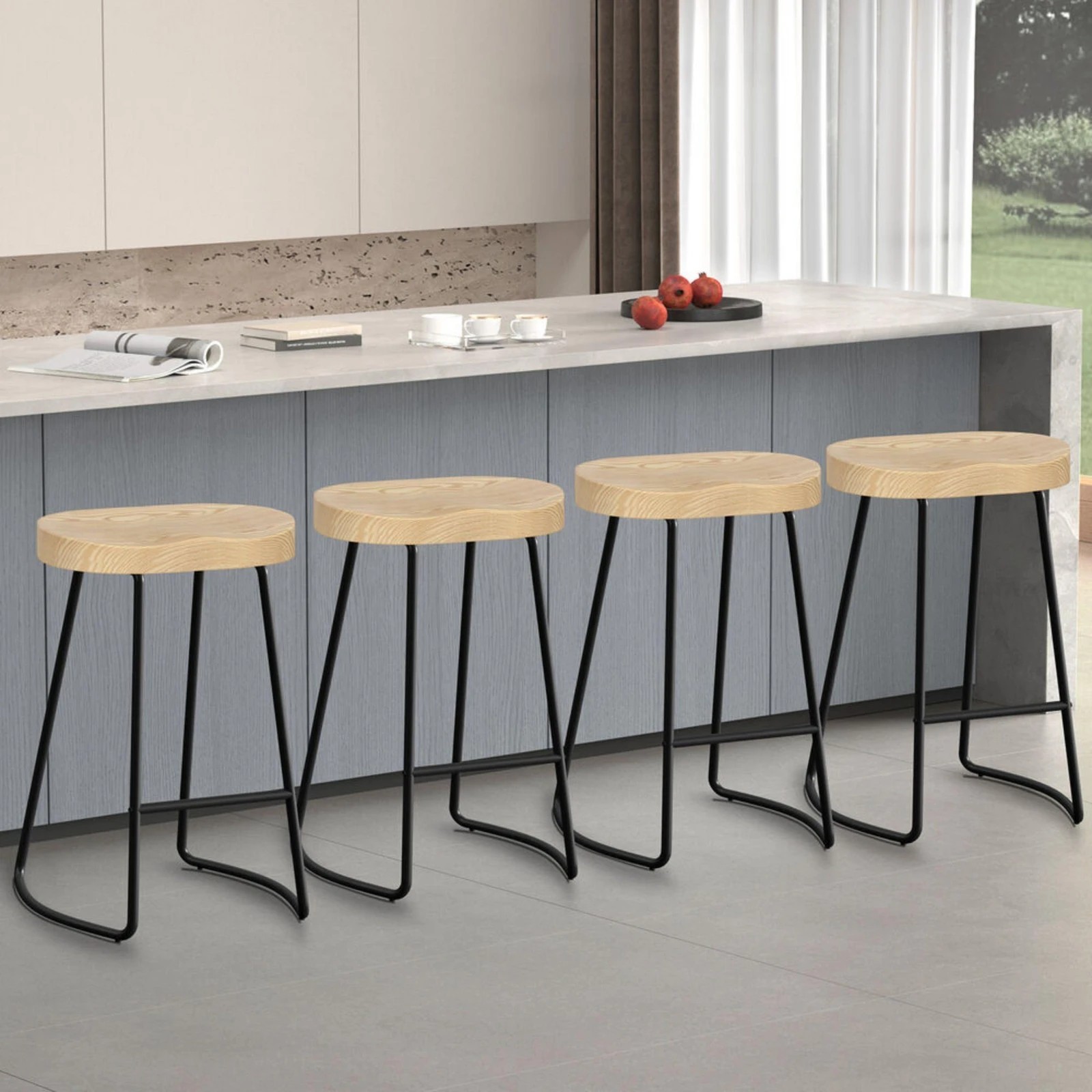 10 Alfordson 4x Bar Stools 65cm Tractor Kitchen Wooden Vintage Chair - Natural, 10 of 10
