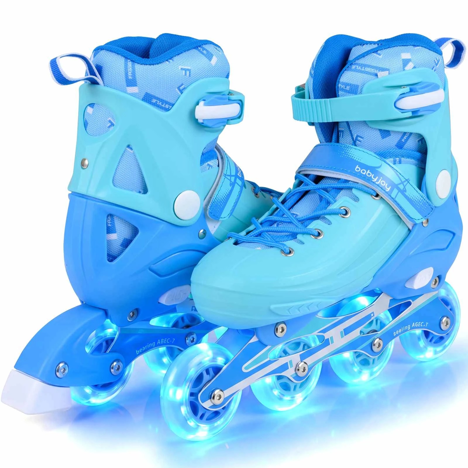 1 Costway 4-Size Adjustable Roller Skates Inline Skating Shoes Light-up Gift Age 9-14 - Blue, 1 of 1