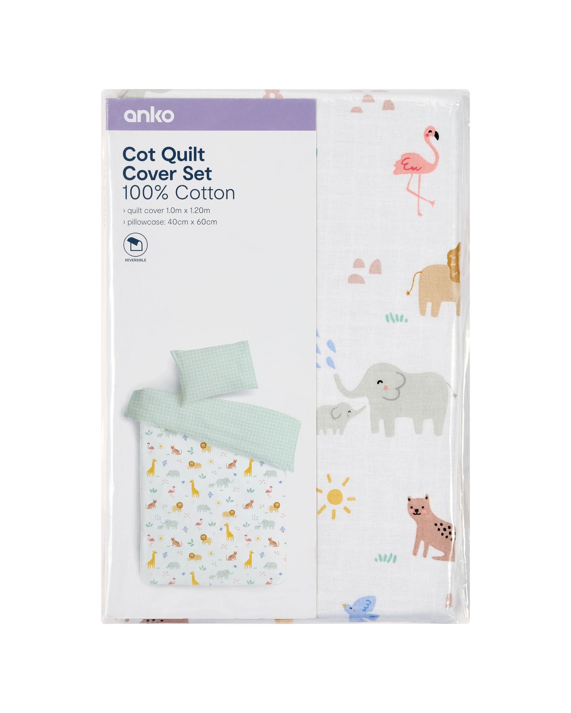 5 Reversible Cotton Cot Quilt Cover Set - Safari, 5 of 5