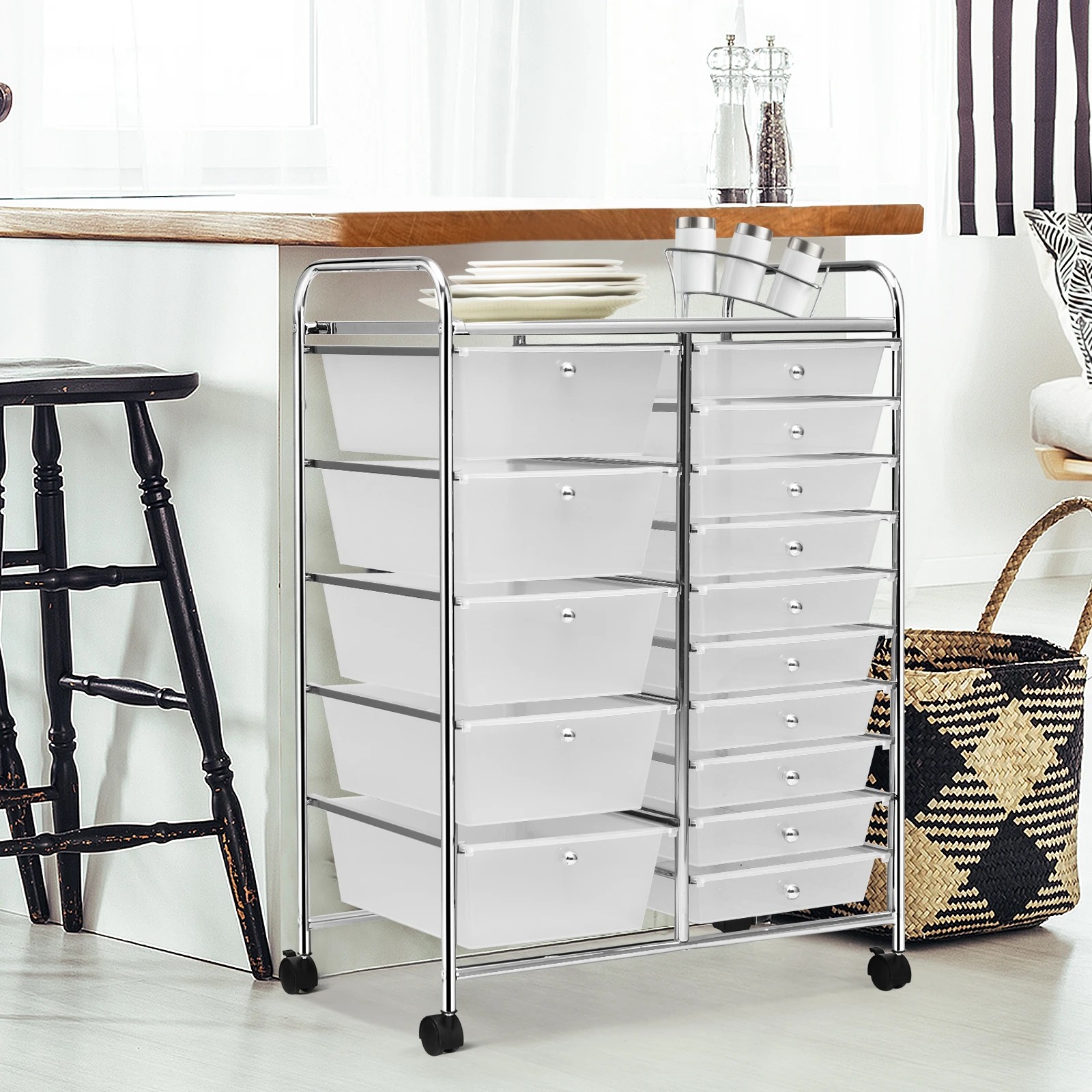 9 Costway 15-Drawers Rolling Storage Cart Mobile Utility Trolley - White, 9 of 9