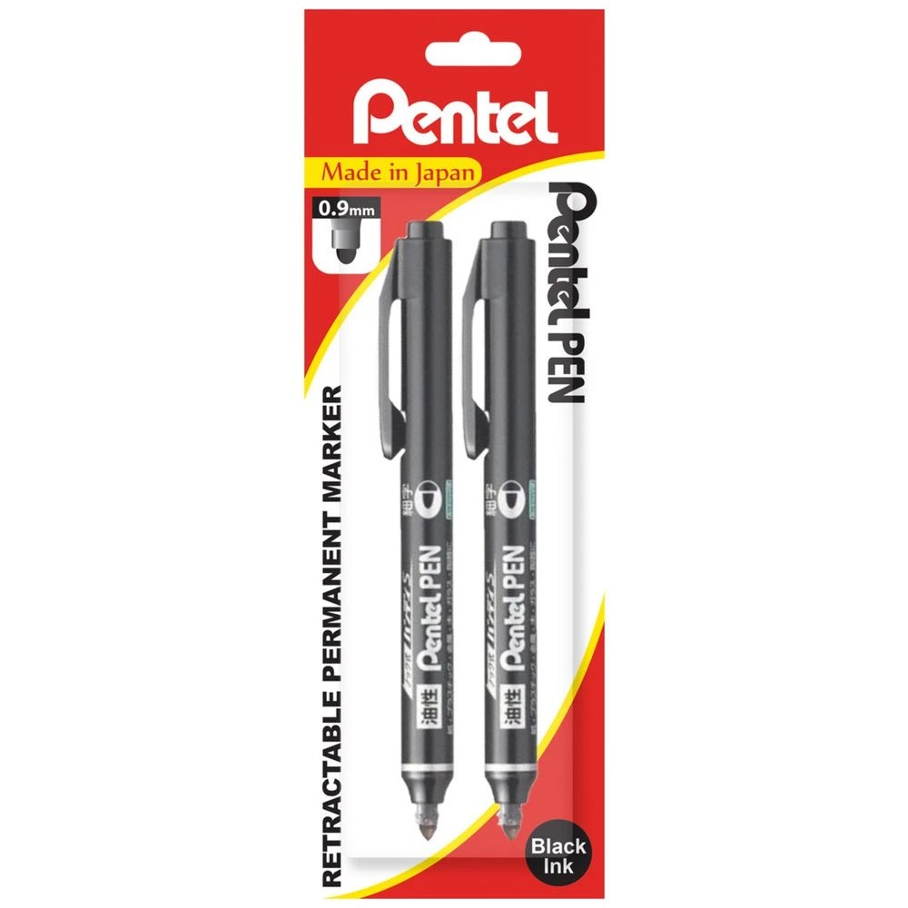 1 Pentel Retractable Permanent Marker Black 2 Pack, 1 of 7