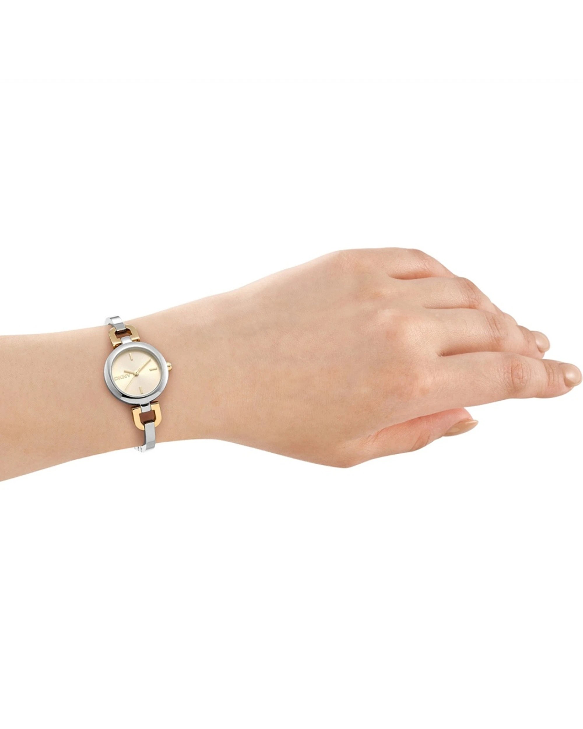 4 DKNY Half Bangle Women's Watch Gold Silver Two-Tone 26mm Stainless Steel Champagne Dial, 4 of 4
