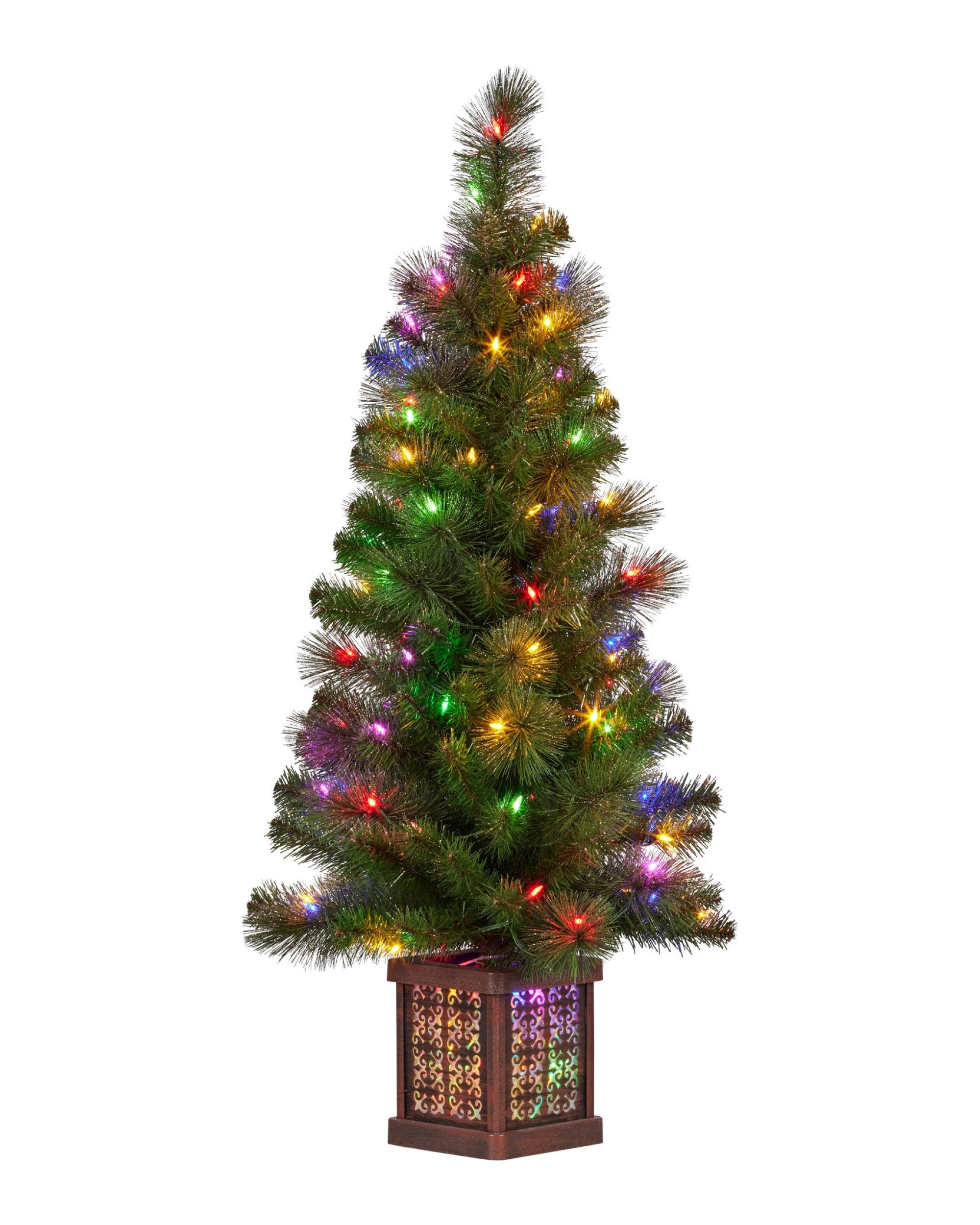 1 Christabelle 4ft Christmas Tree Glittery Gold Pine Foliage Led Multi Lights Xmas Decor, 1 of 7