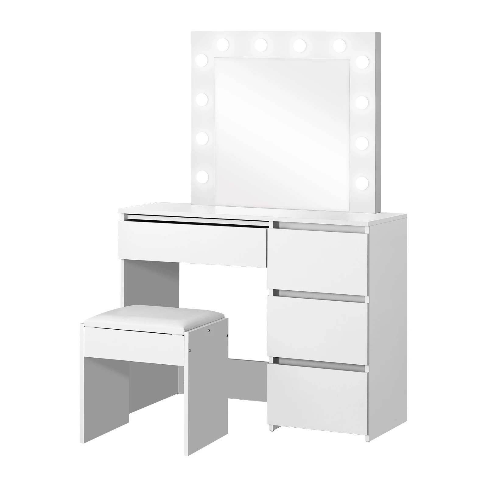 1 Oikiture Dressing Table Stool Set Makeup Desk Mirror Storage 12 Led Bulbs
 - White, 1 of 9