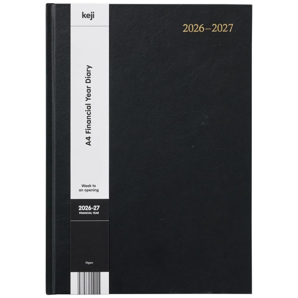 1 Keji A4 Week To View Hard Cover Diary FY26/27 Black, 1 of 6