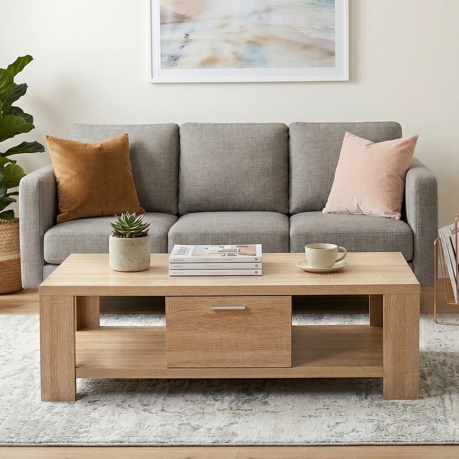 6 Artiss TV Unit & Coffee Table Set Storage Drawer - Natural, 6 of 8