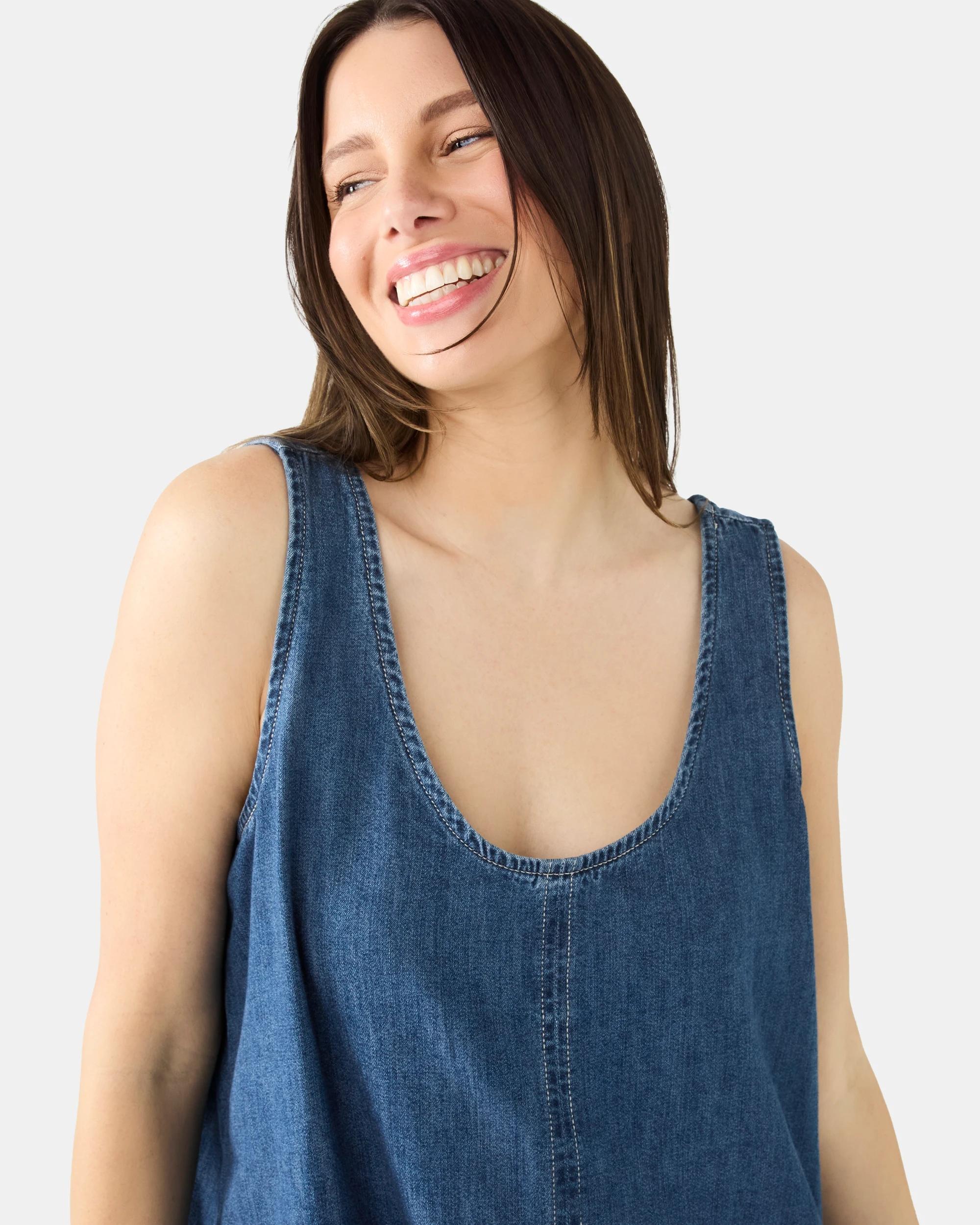 4 Sleeveless Chambray Swing Mini Dress Indigo Wsh, 4 of 8
