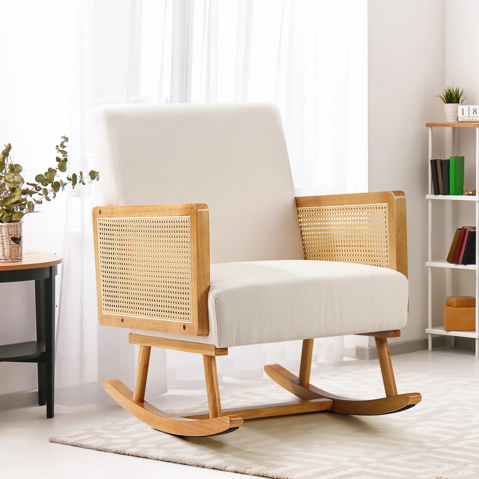 2 Oikiture Rocking Chair Nursing Armchair Linen Accent Chairs Pe Rattan
 - Beige, 2 of 10