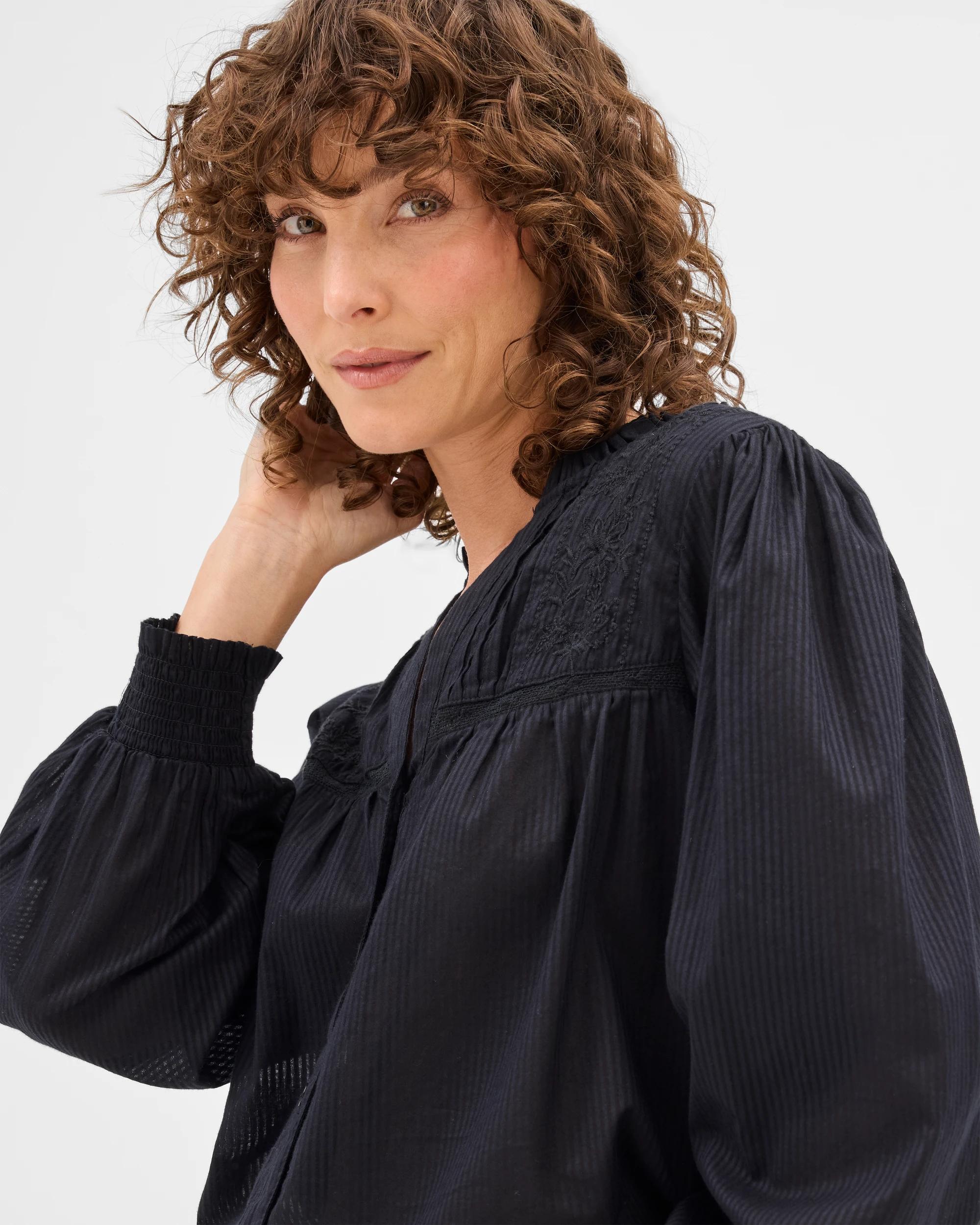 5 Target Long Sleeve Broderie Blouse BLACK STRIPE, 5 of 6