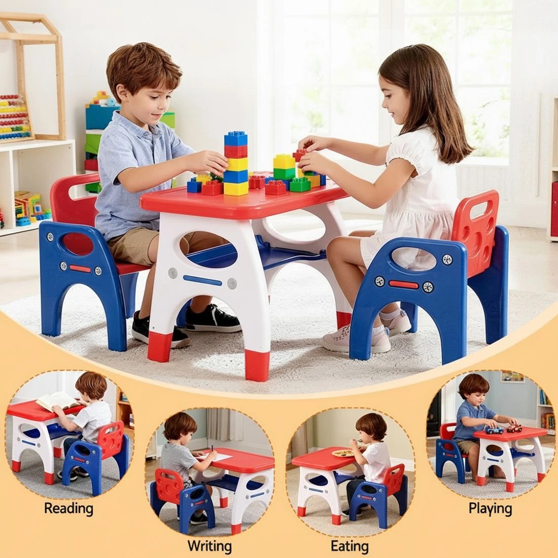 4 Keezi Kids Table and Chair Set HDPE Toddler Activity Play Set Orange/Yellow - Multi, 4 of 6