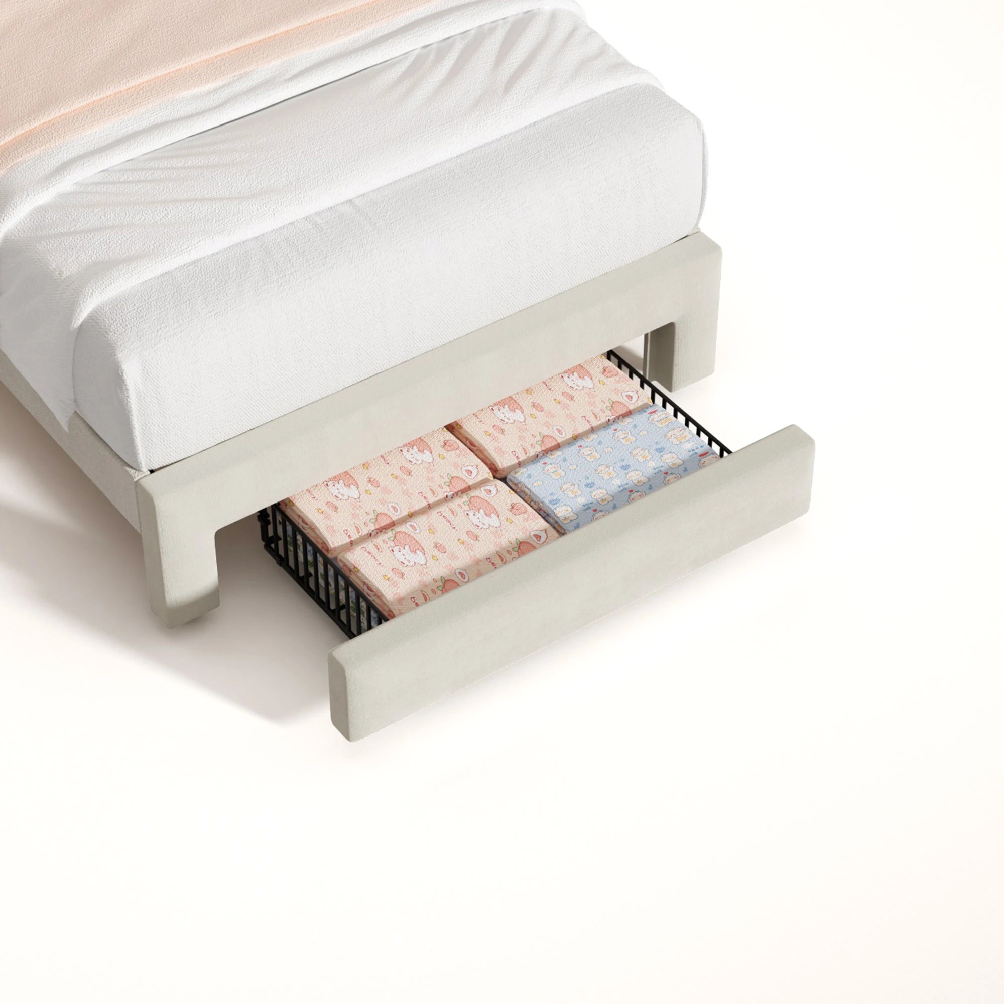 4 Advwin LED Bed Frame with Adjustable Headboard and Drawer USB Velvet King Single - Beige, 4 of 7