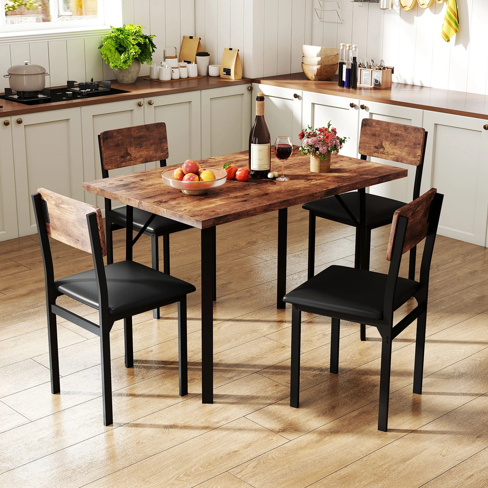 3 Costway 5PCS Dining Table Set w/Kitchen Table & 4 Metal Legs Upholstered Chairs - Brown, 3 of 4