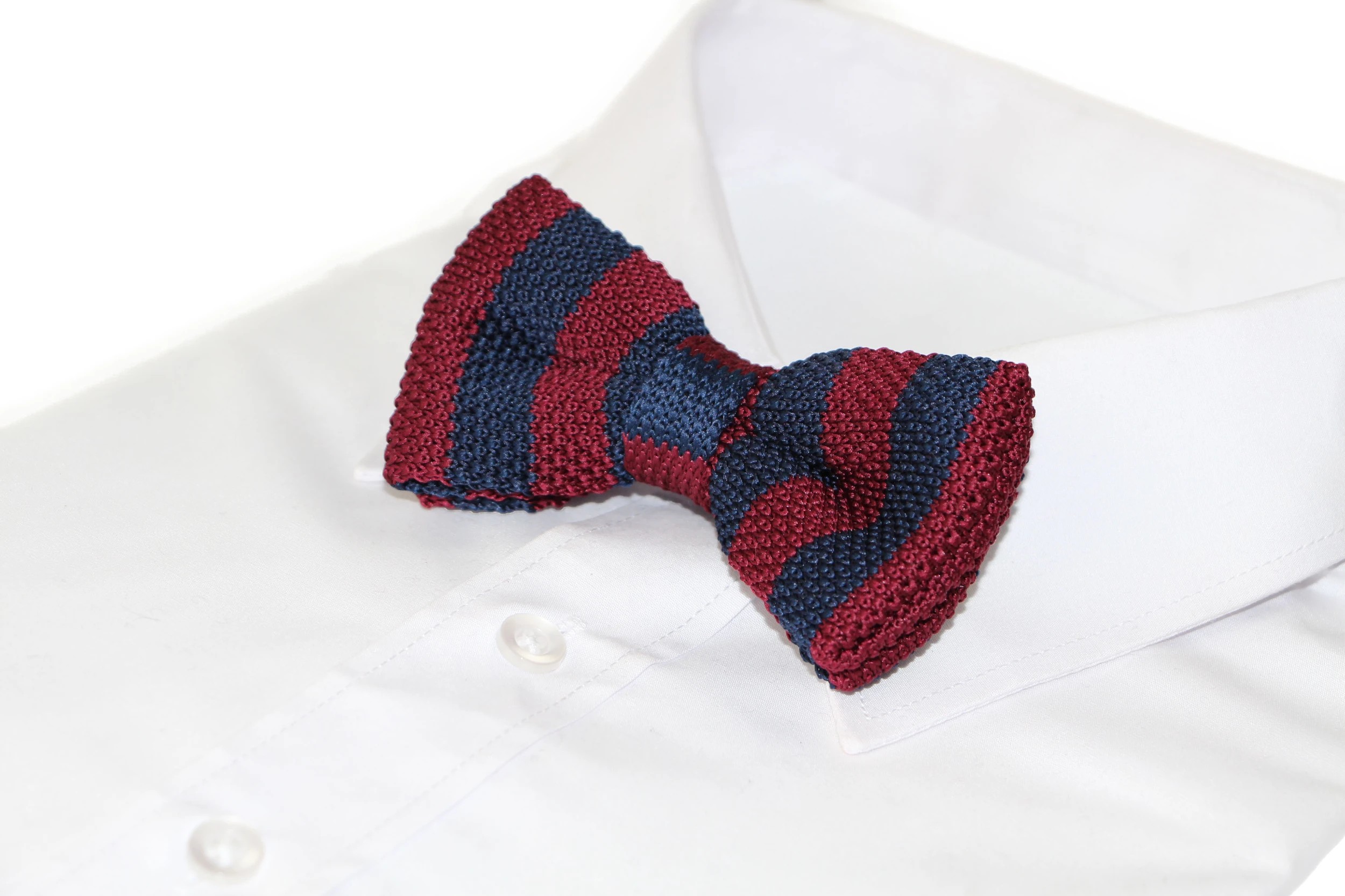 1 Zasel Mens Navy And Maroon Thick Vertical Striped Knitted Bow Tie - Multi, 1 of 3