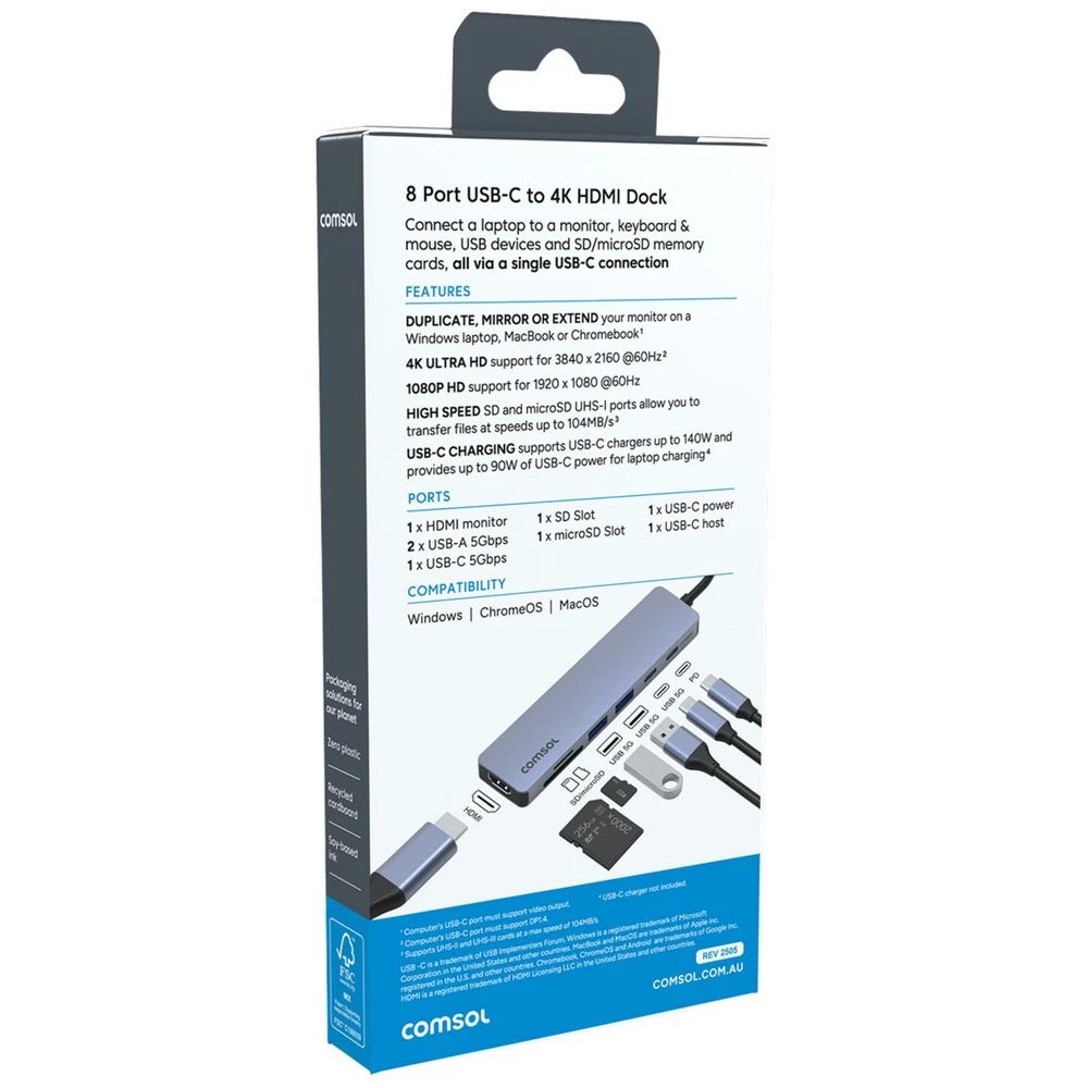 3 Comsol 4K Multi-Port USB-C Hub with SD Card Reader, 3 of 6