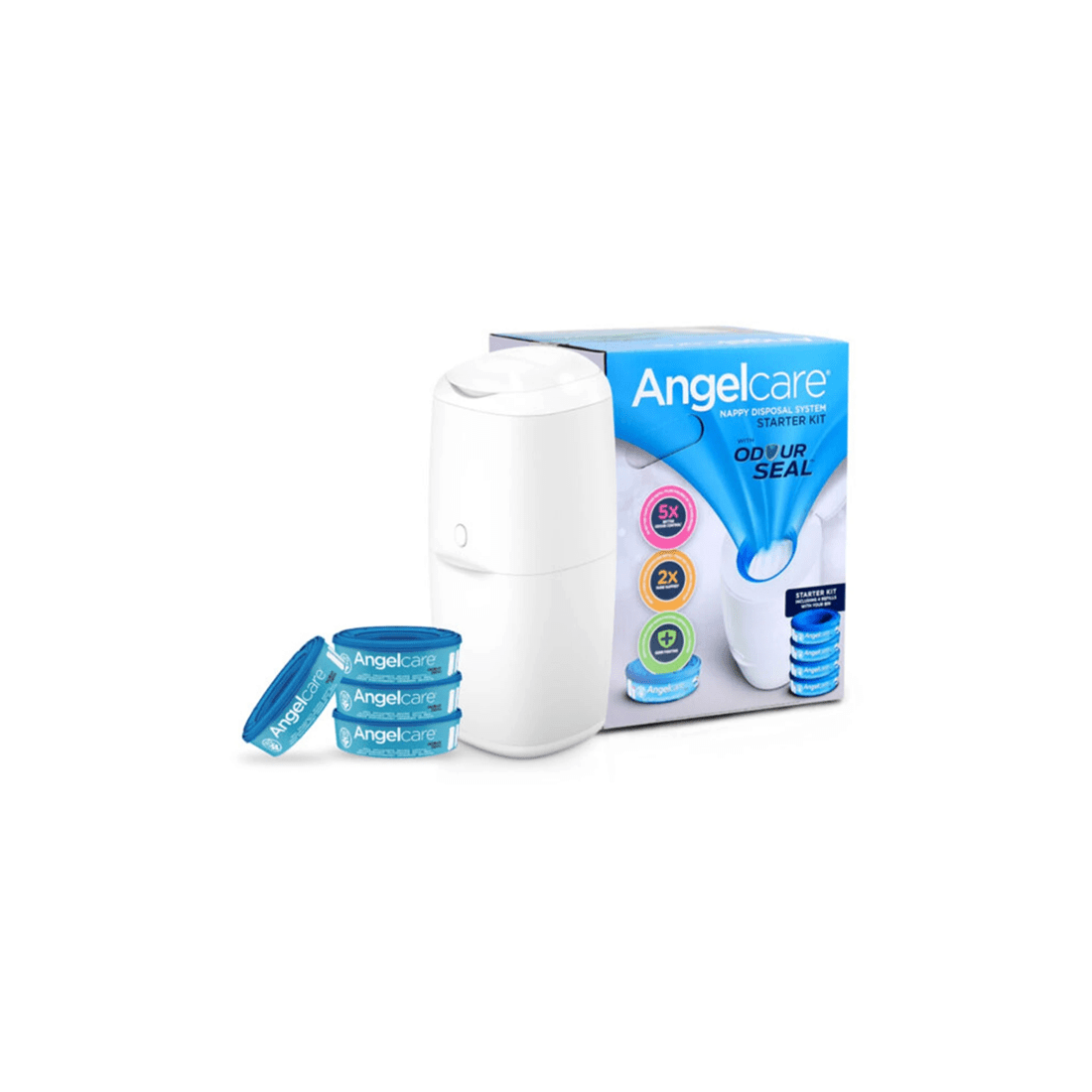 1 Angelcare Odour Seal Nappy Disposal System With 4 Refills 38 Nappy Capacity - Hygienic Bin One Handed Use
 - White, 1 of 6