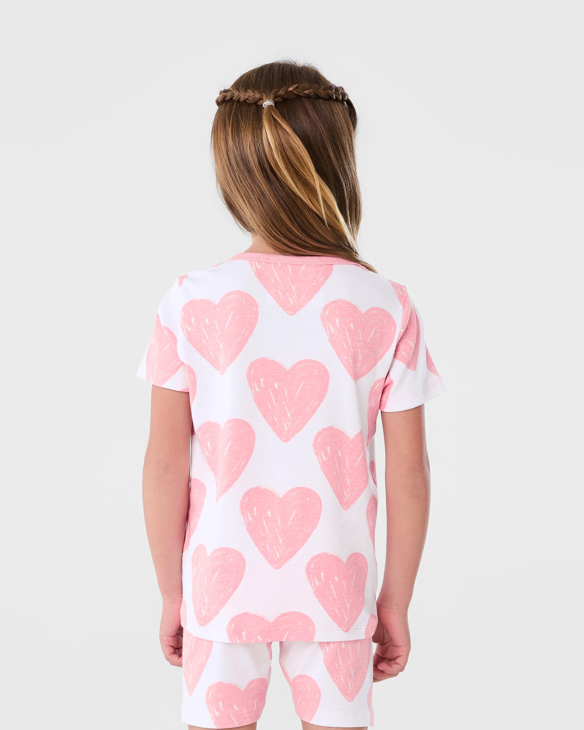 2 Short Sleeve Ribbed Pyjama Set Wht Heart, 2 of 9