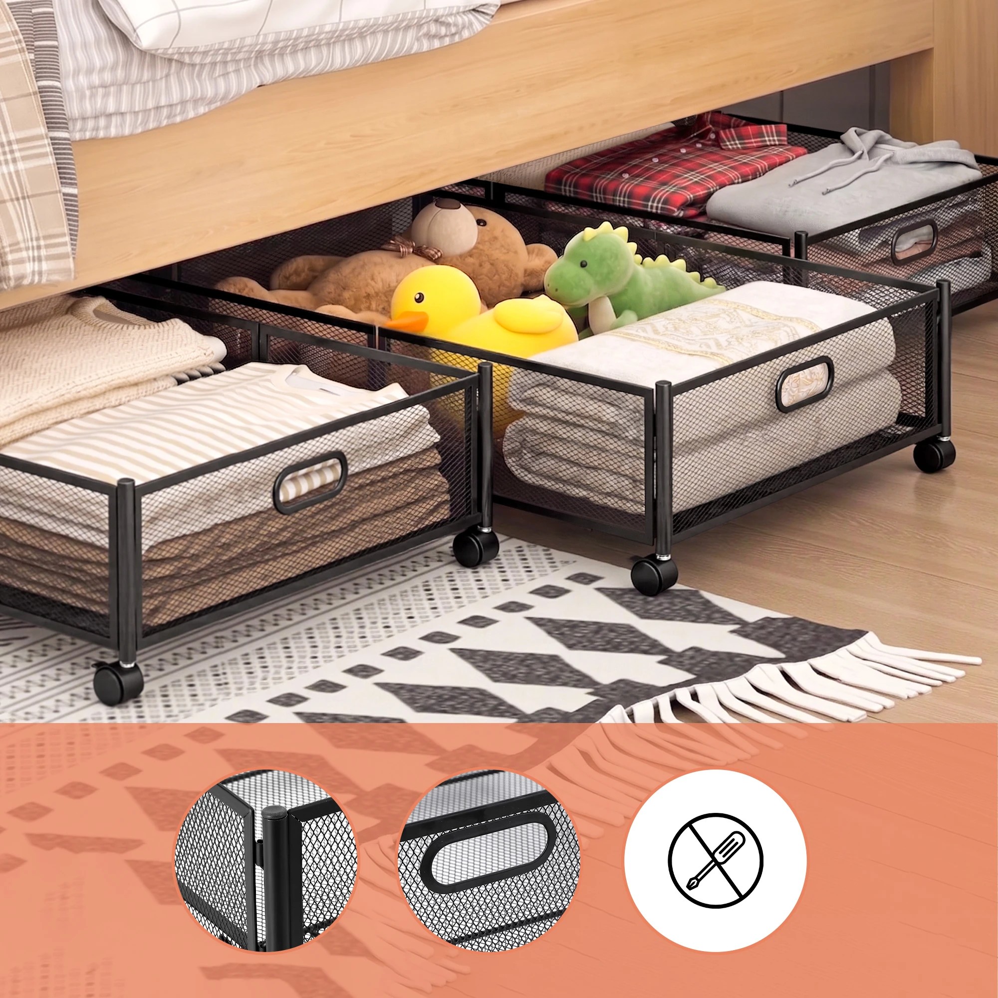 4 Artiss 4X Under Bed Storage Boxes Containers - Black, 4 of 9