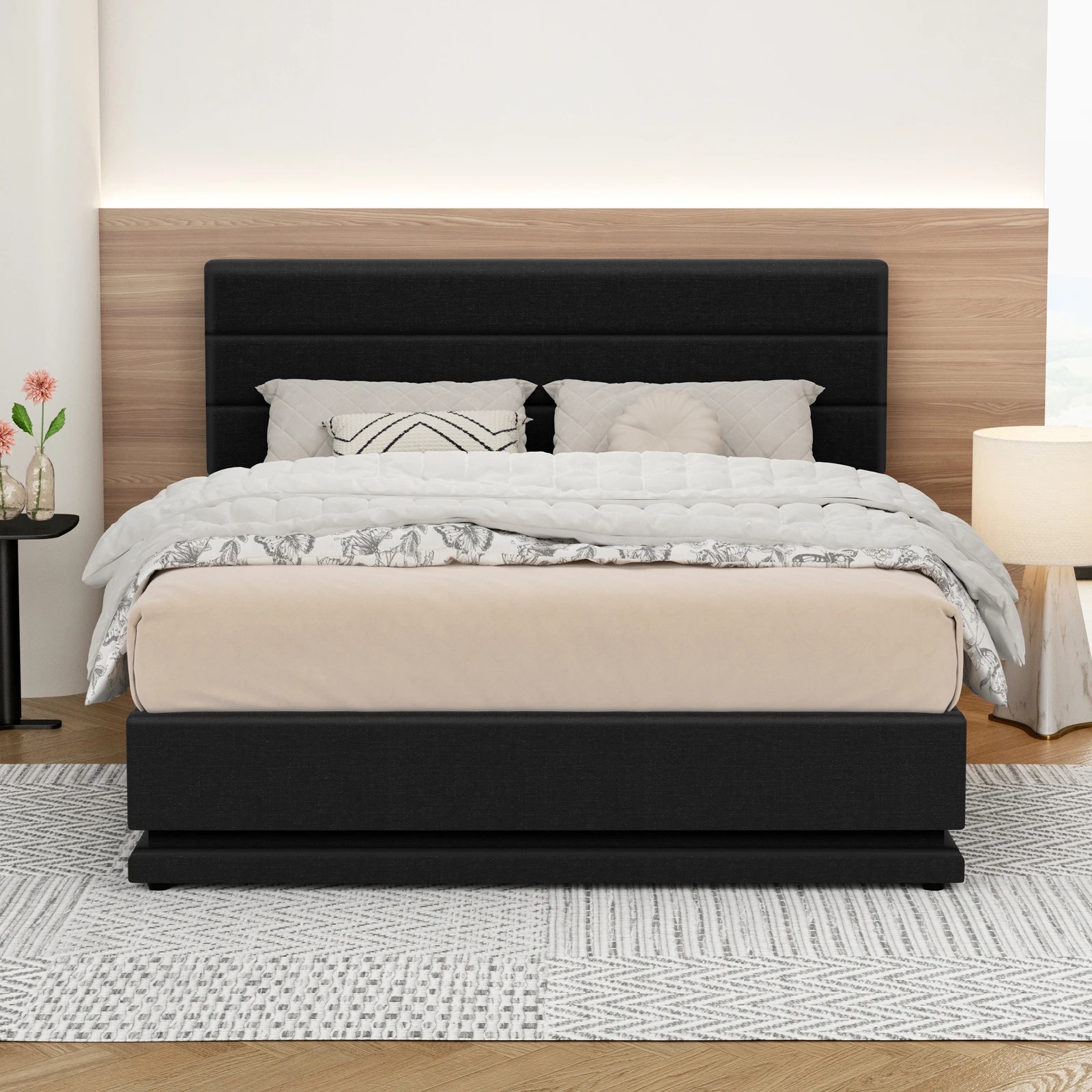 4 Alfordson Bed Frame Double Size Platform RGB LED Gas Lift Storage Base - Charcoal, 4 of 10
