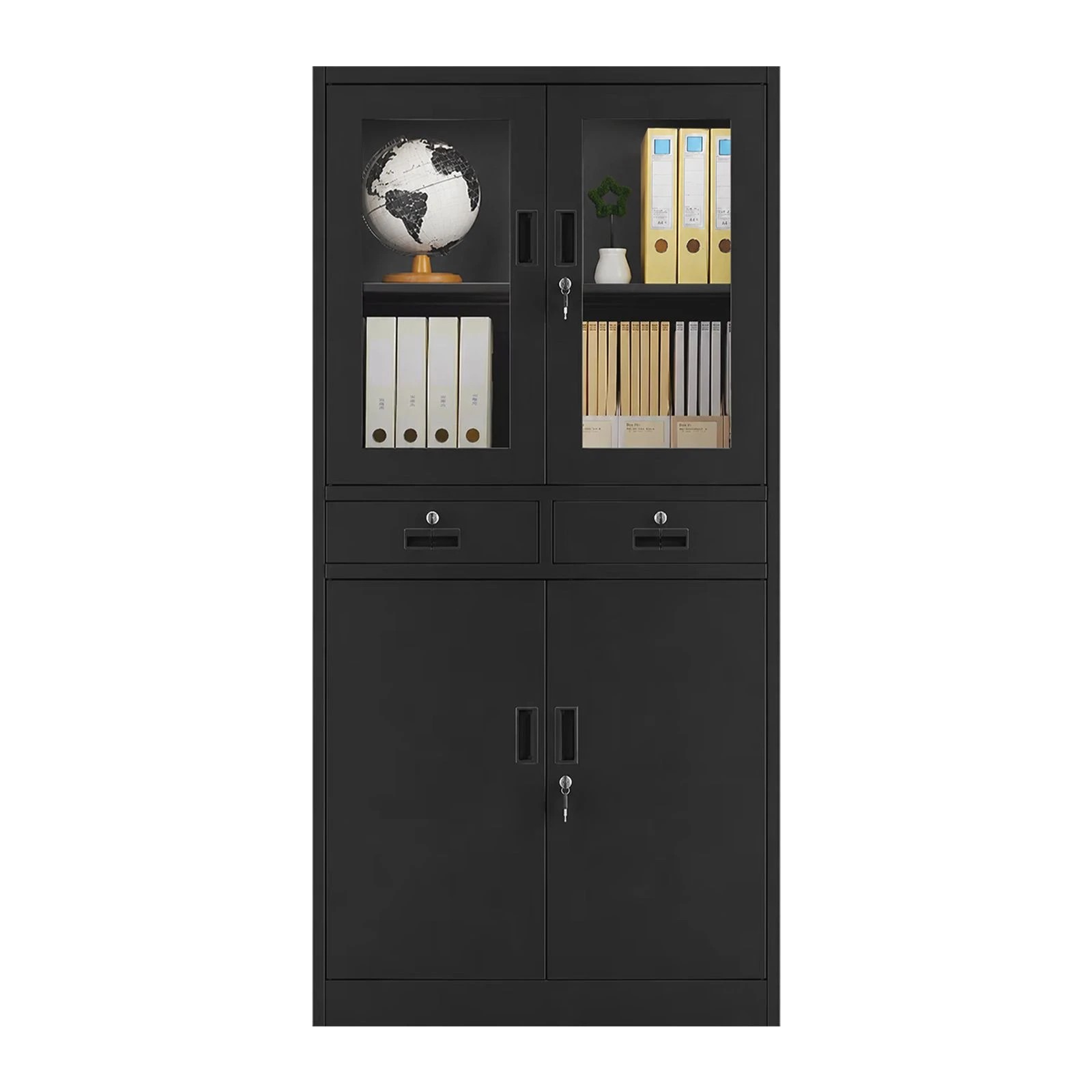 6 Ausway 185 cm Lockable Steel Filing Cabinet Office Storage Cupboard with 2 Drawers & Tempered Glass Doors, 6 of 7