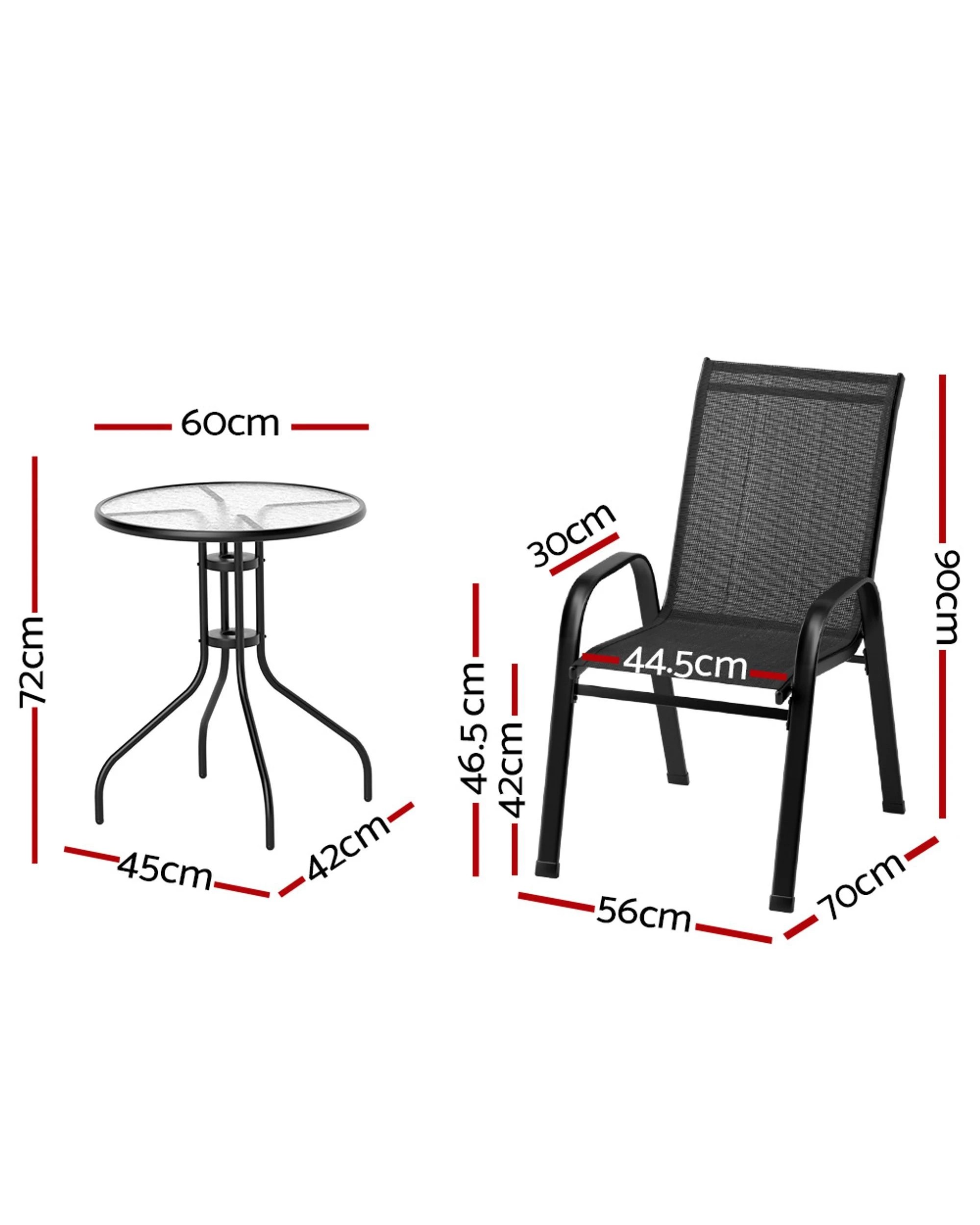 1 Gardeon 3pc Outdoor Bistro Set Table And Chairs Stackable Patio Furniture
 - Black, 1 of 2