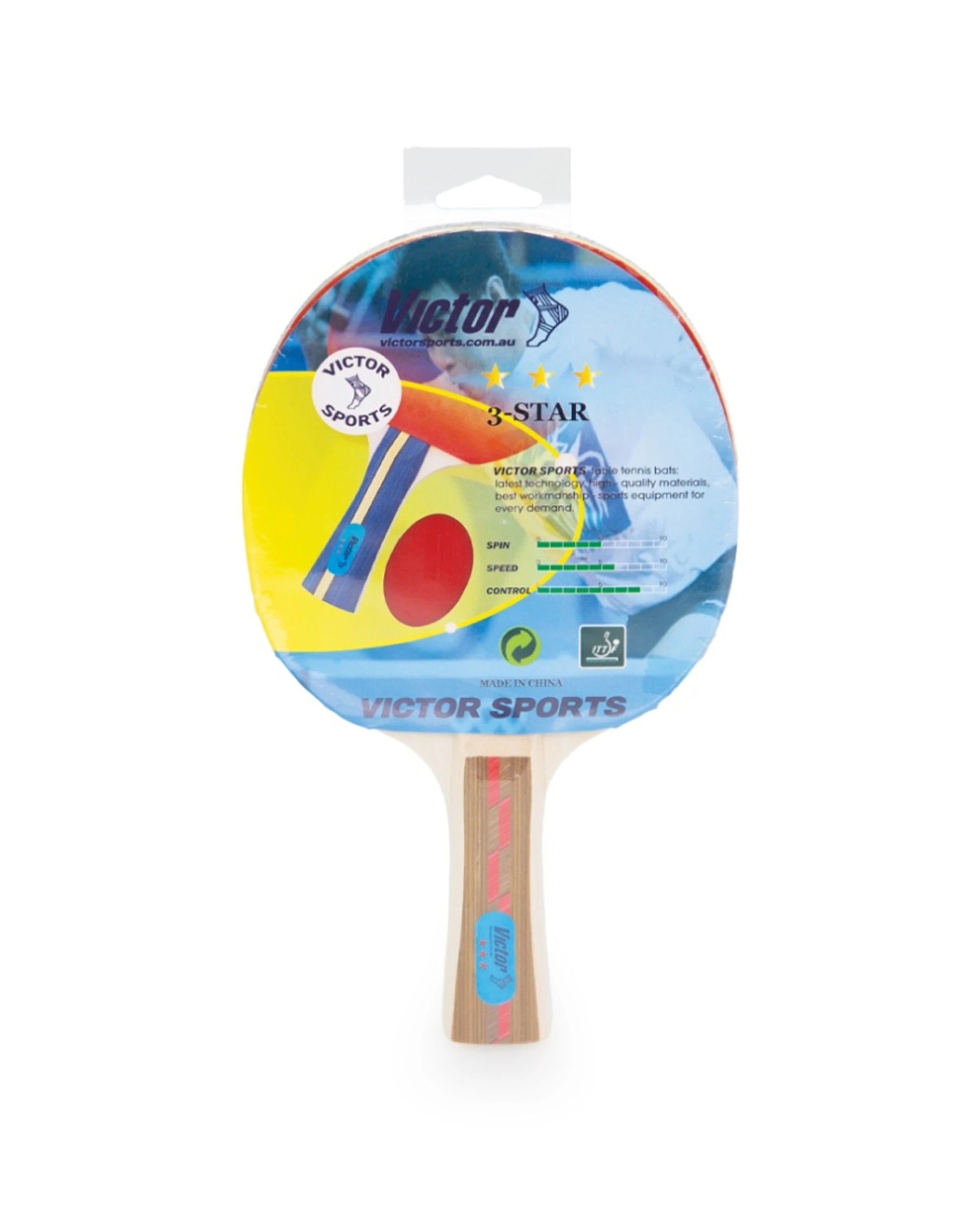 3 Victor Sports Table Tennis Bat Superspin 3 Star Hard Plywood Rubber 5mm - Multi, 3 of 4