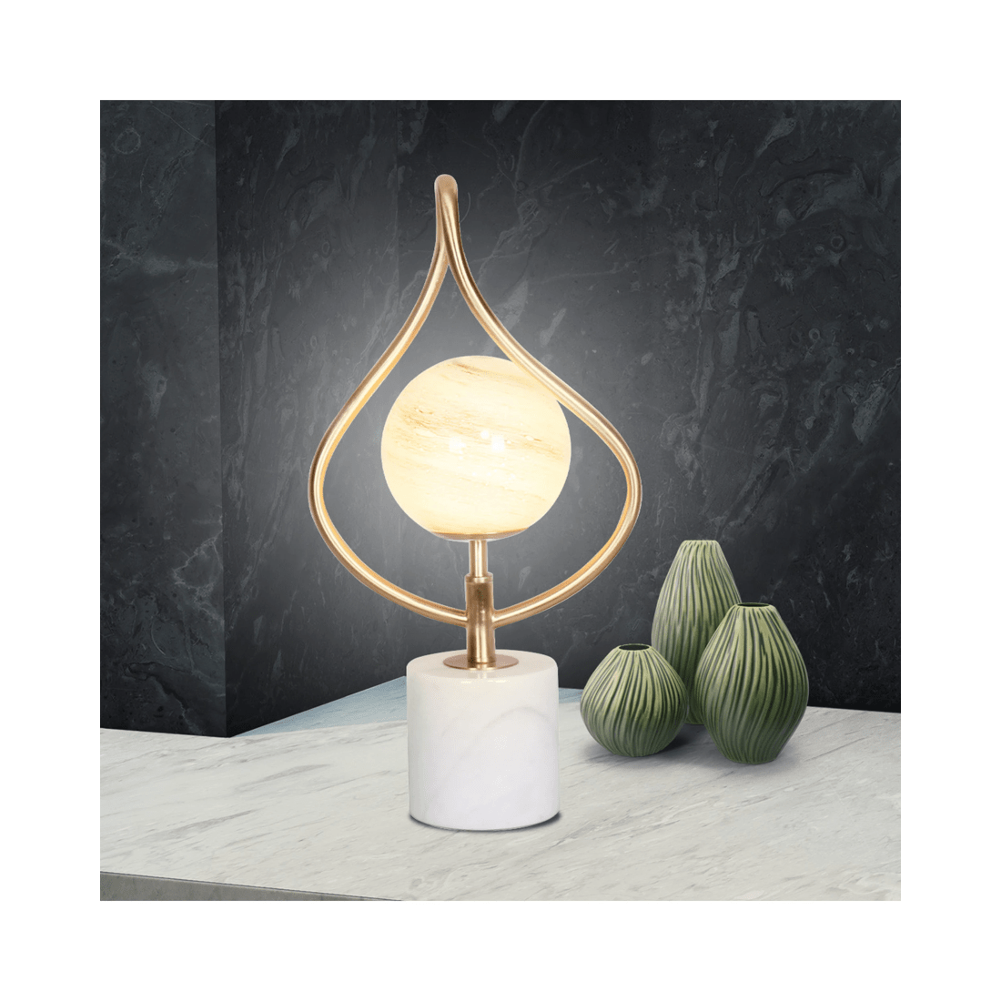 5 Sarantino Sculptural Orange Glass Table Lamp With White Marble Base, 5 of 5