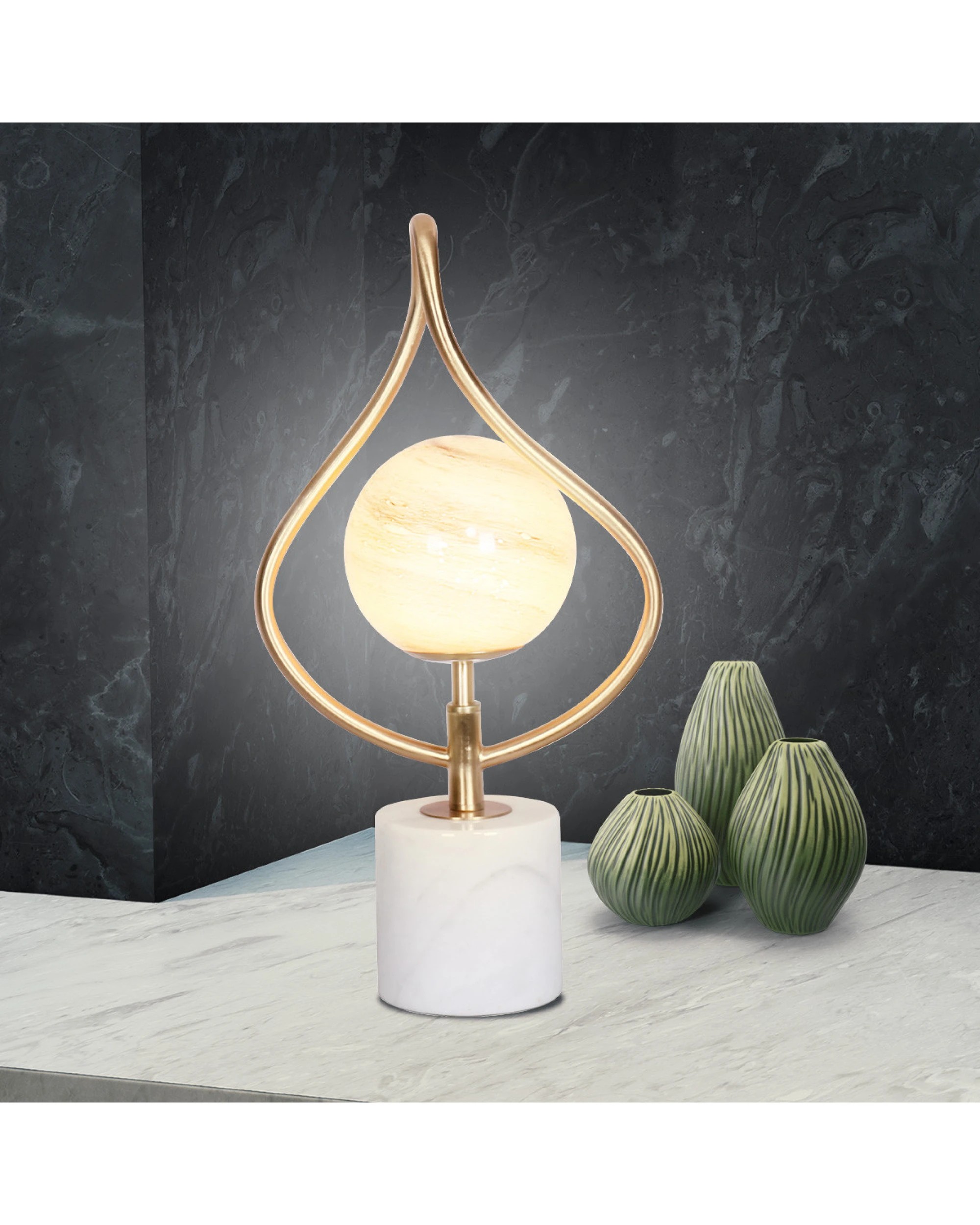 5 Sarantino Sculptural Orange Glass Table Lamp With White Marble Base, 5 of 5