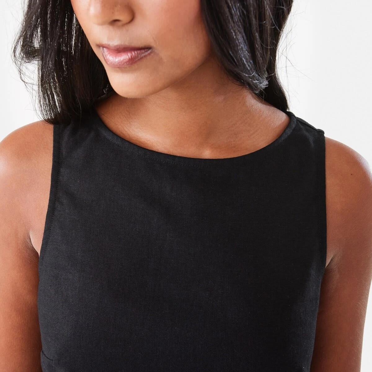 8 Sleeveless Boat Neck Linen Blend Mini Dress Black, 8 of 10