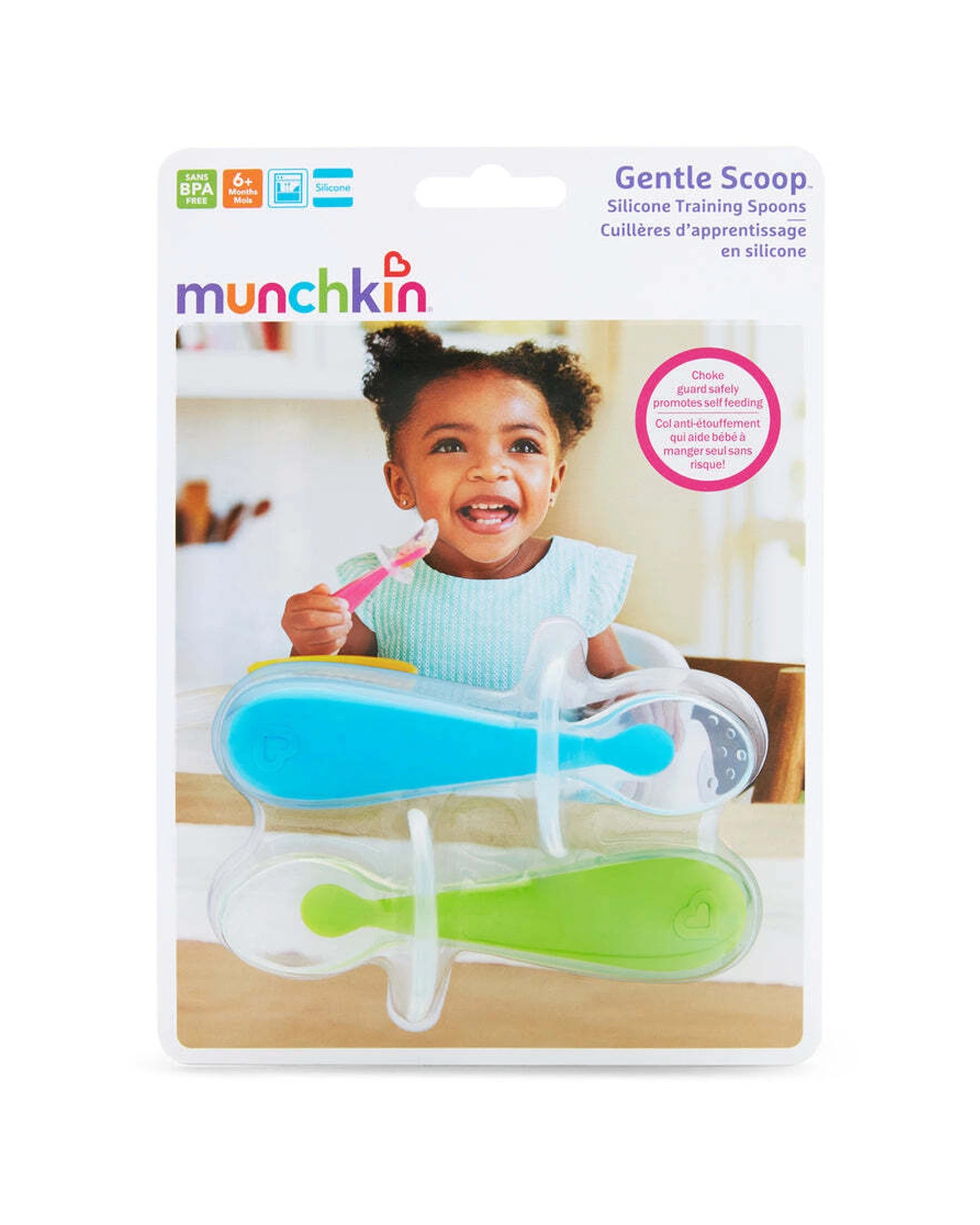 5 Munchkin Gentle Scoop Silicone Training Spoons 2 Pack Choke Guard 6 Months - Multi, 5 of 5