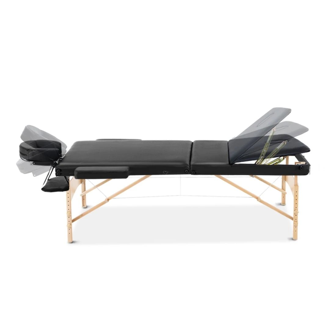 3 Zenses Massage Table 70cm Portable 3 Fold Wooden Beauty Bed - Black, 3 of 8