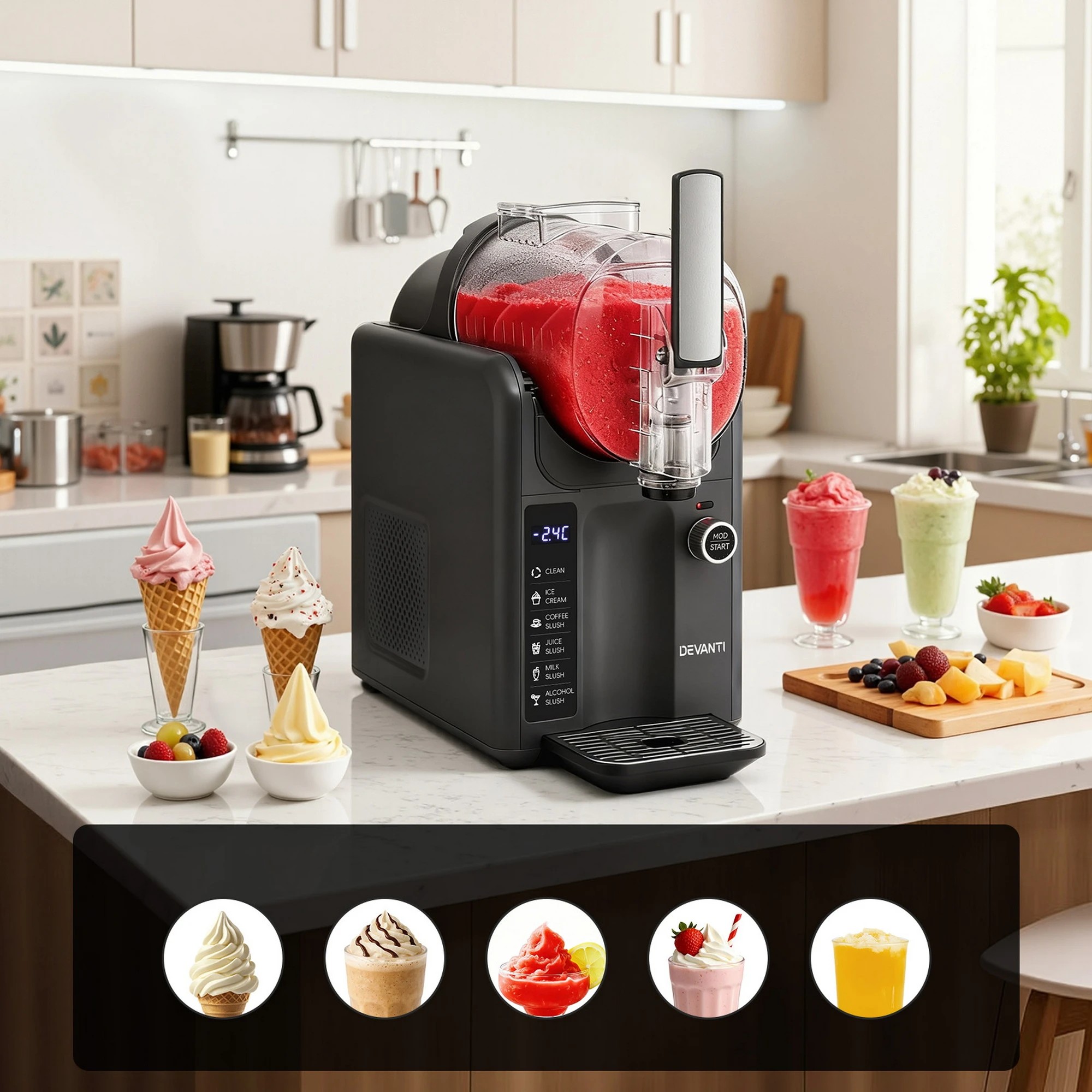10 Devanti Slushie Machine Ice Cream Maker 2L - Grey, 10 of 10
