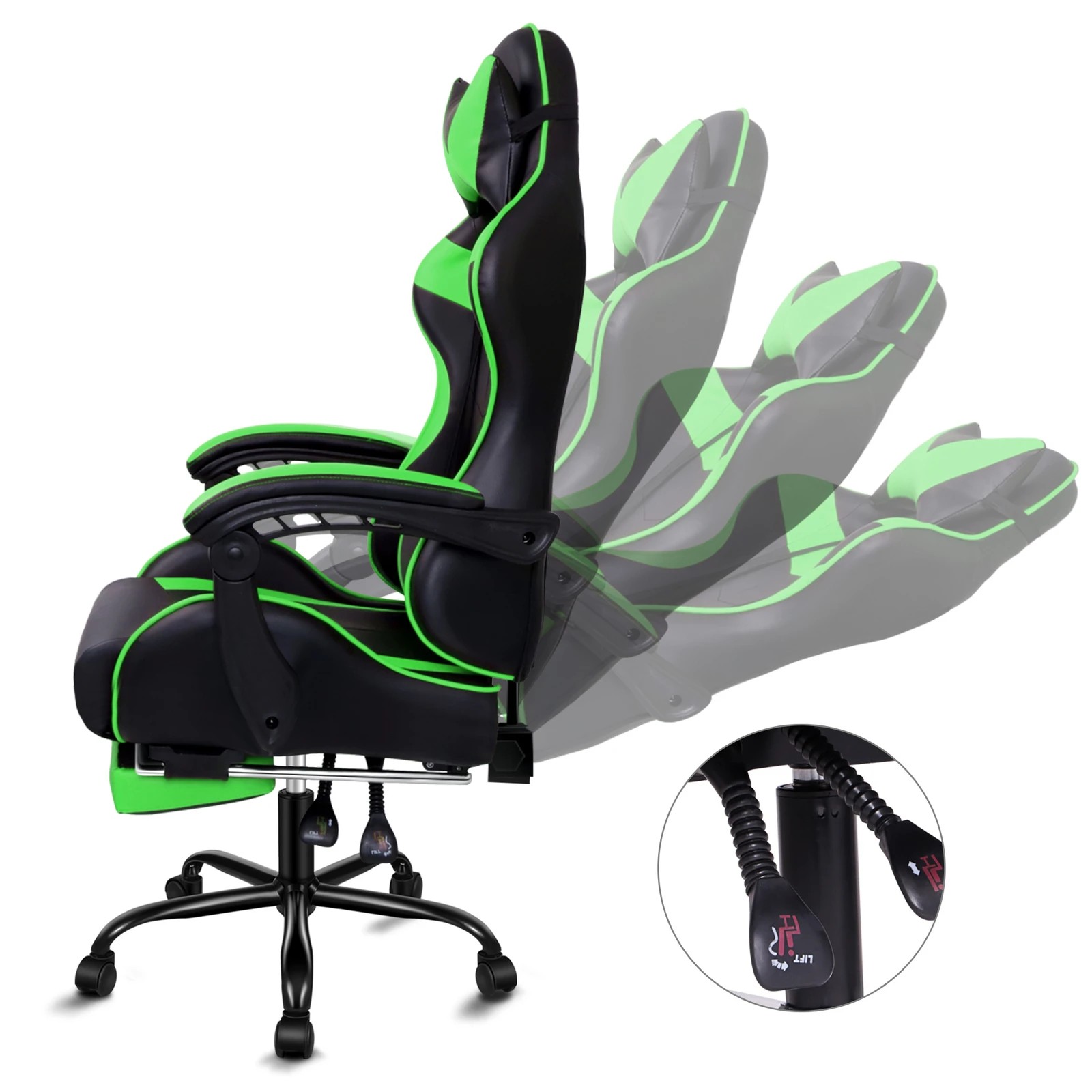 5 Alfordson Gaming Chair Office Massage Computer Racing Seat PU Leather - Green, 5 of 10