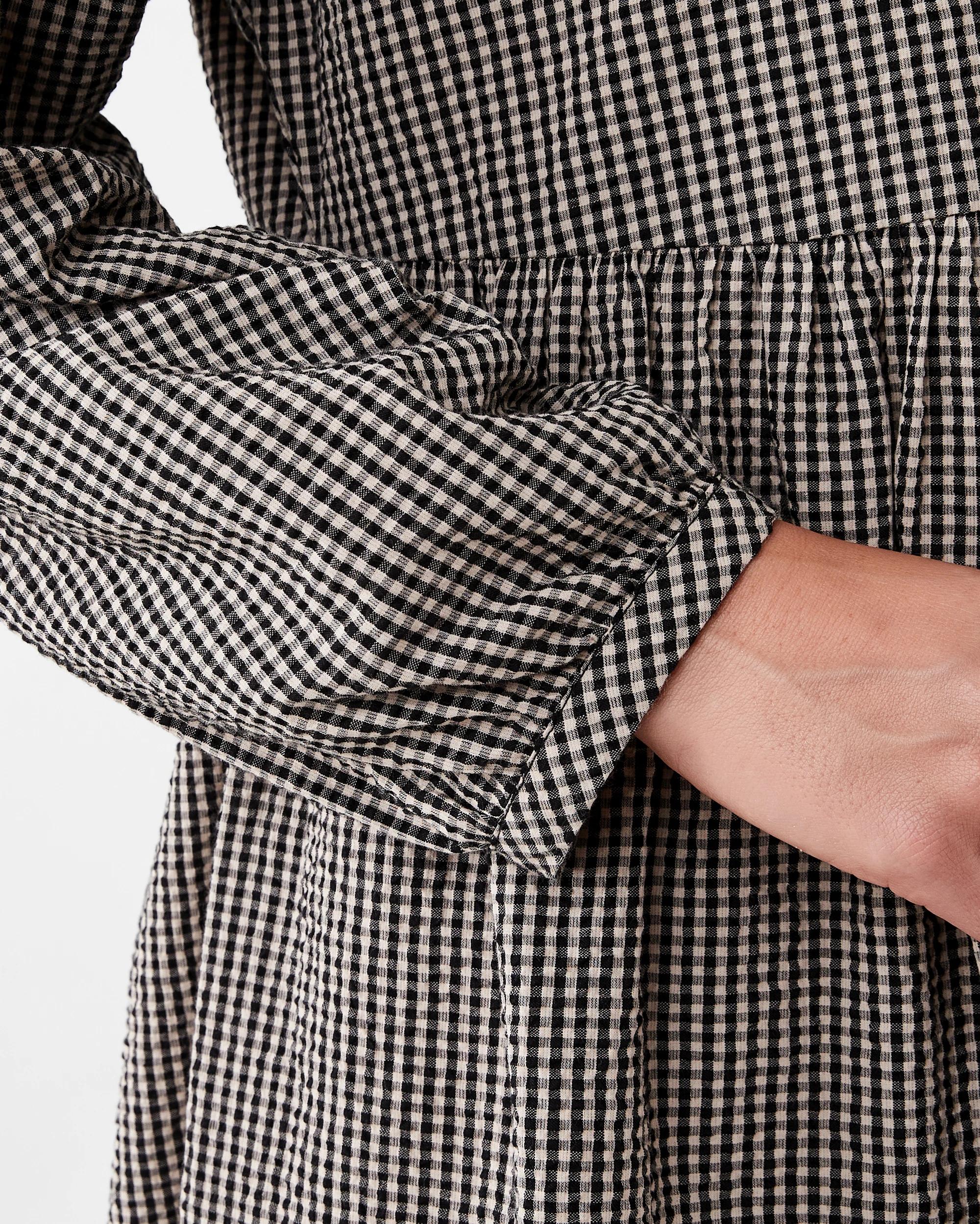 7 Long Sleeve Collared Mini Dress Black Ging, 7 of 8