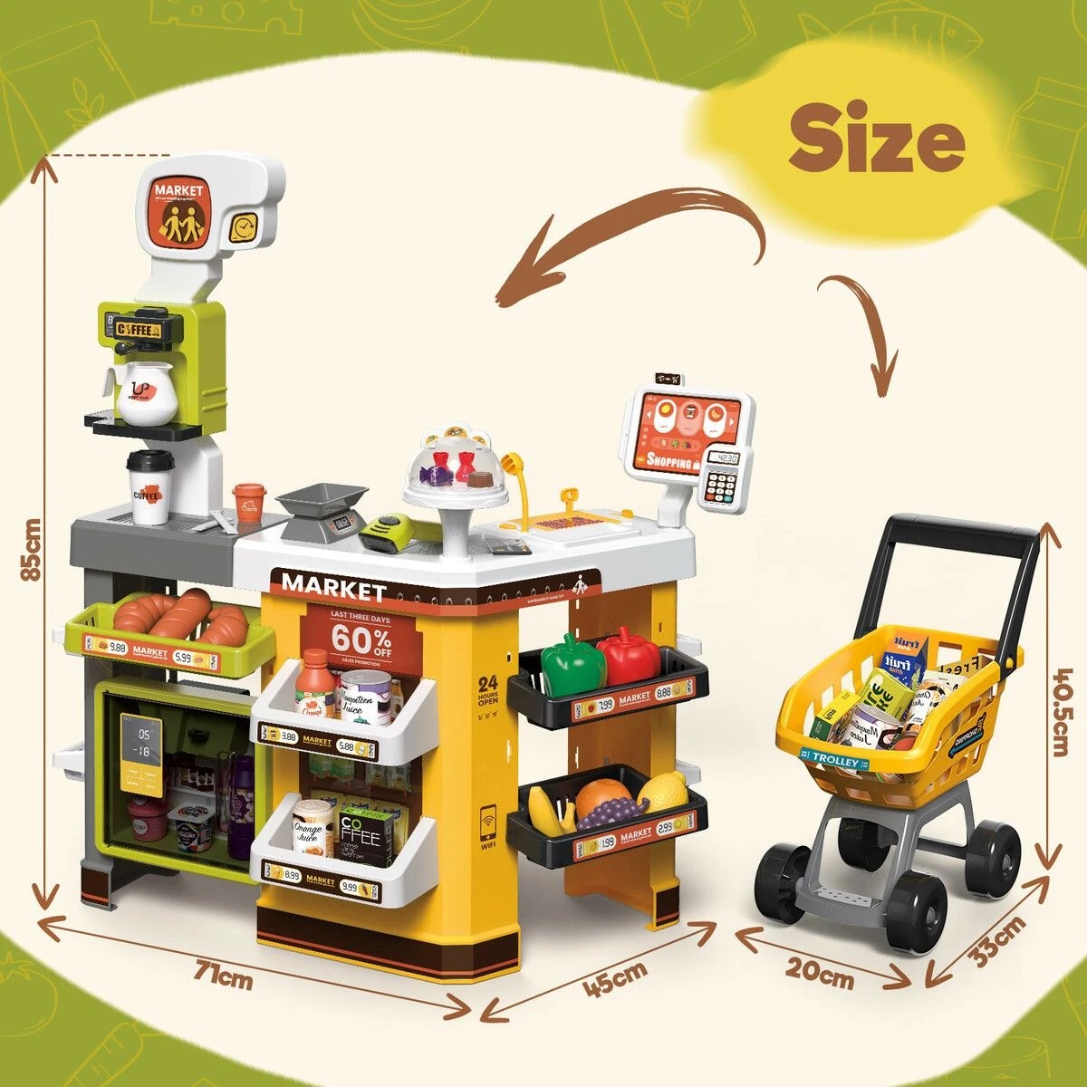 2 AUSWAY Kids Pretend Play Shop Grocery Supermarket Playset, 2 of 4