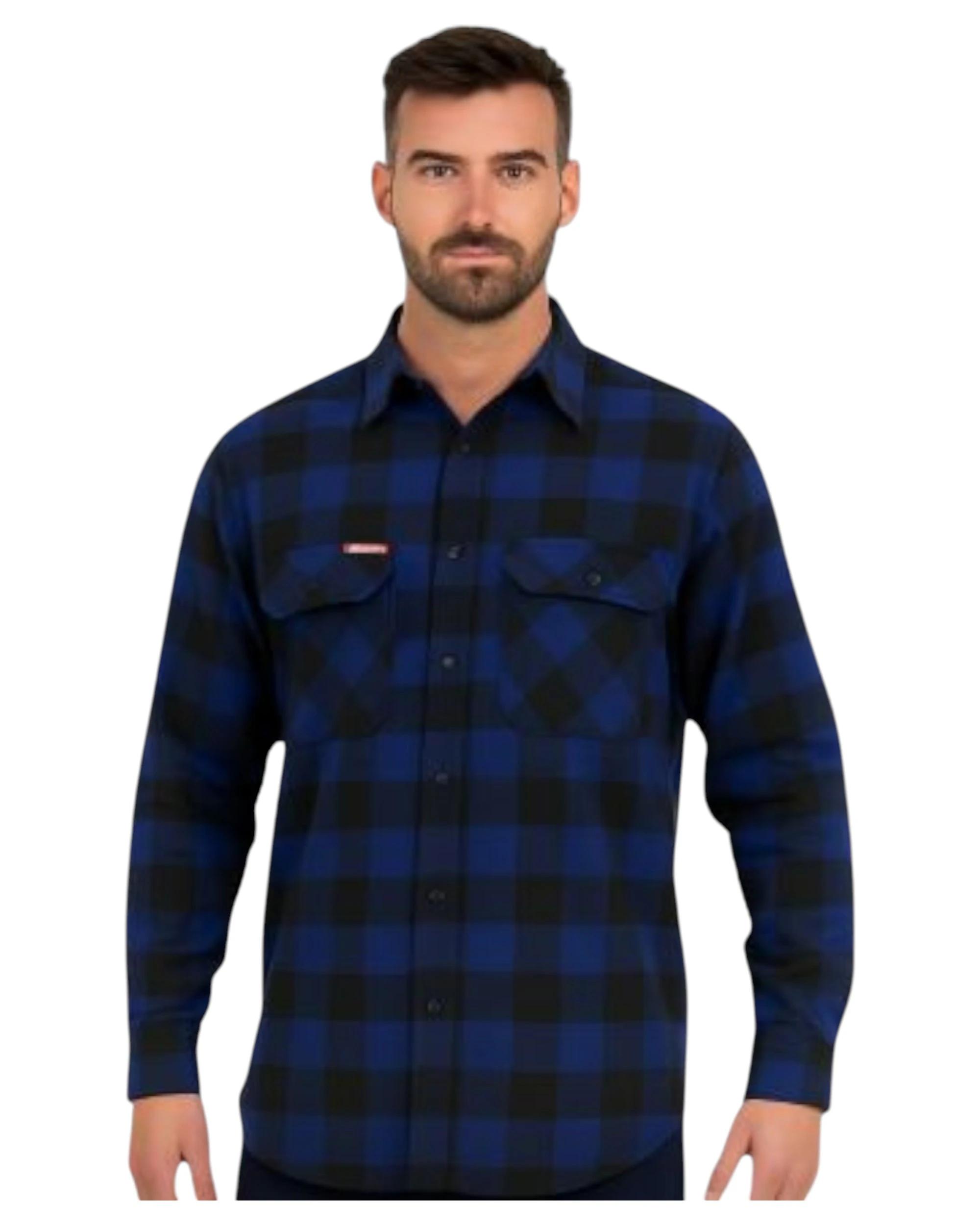 6 Hard Yakka Mens Foundation New Check Flannel Shirt Blue Y07295 BLUE CHECK, 6 of 6
