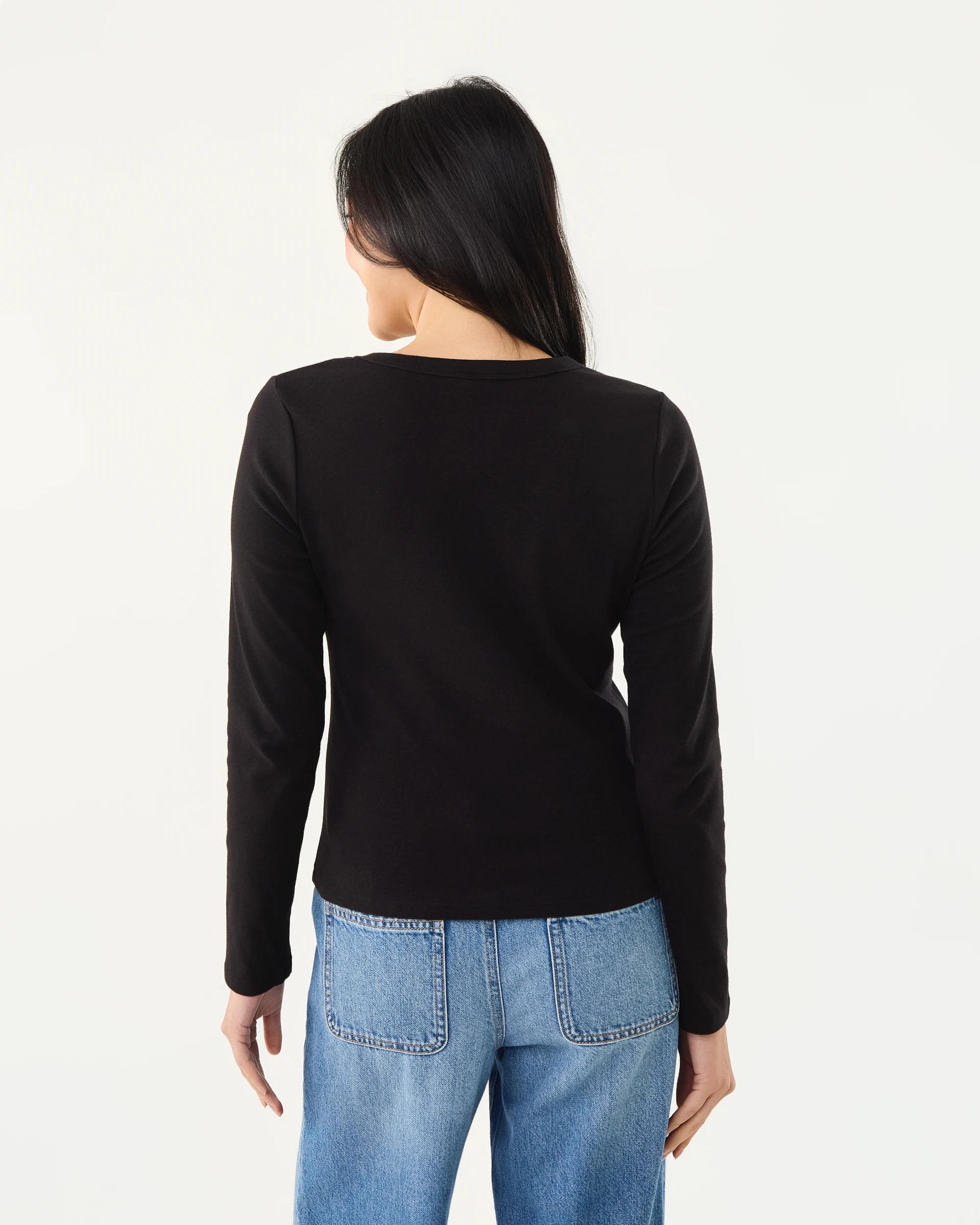 3 Long Sleeve Asymmetric Neck Top Black, 3 of 6