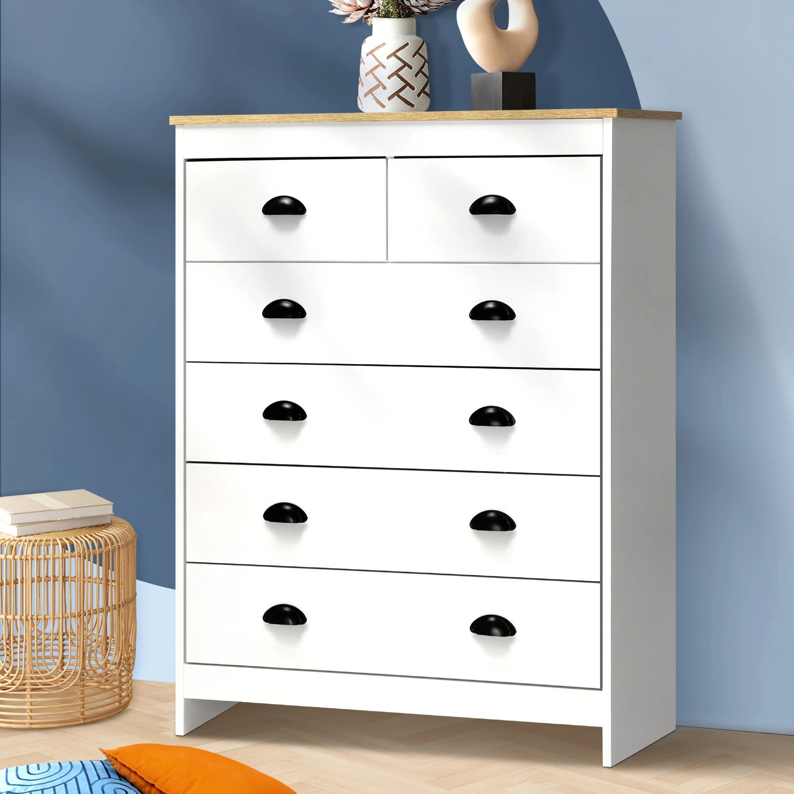8 Oikiture 6 Chest of Drawers Tallboy Dresser Table Storage Cabinet - White, 8 of 9