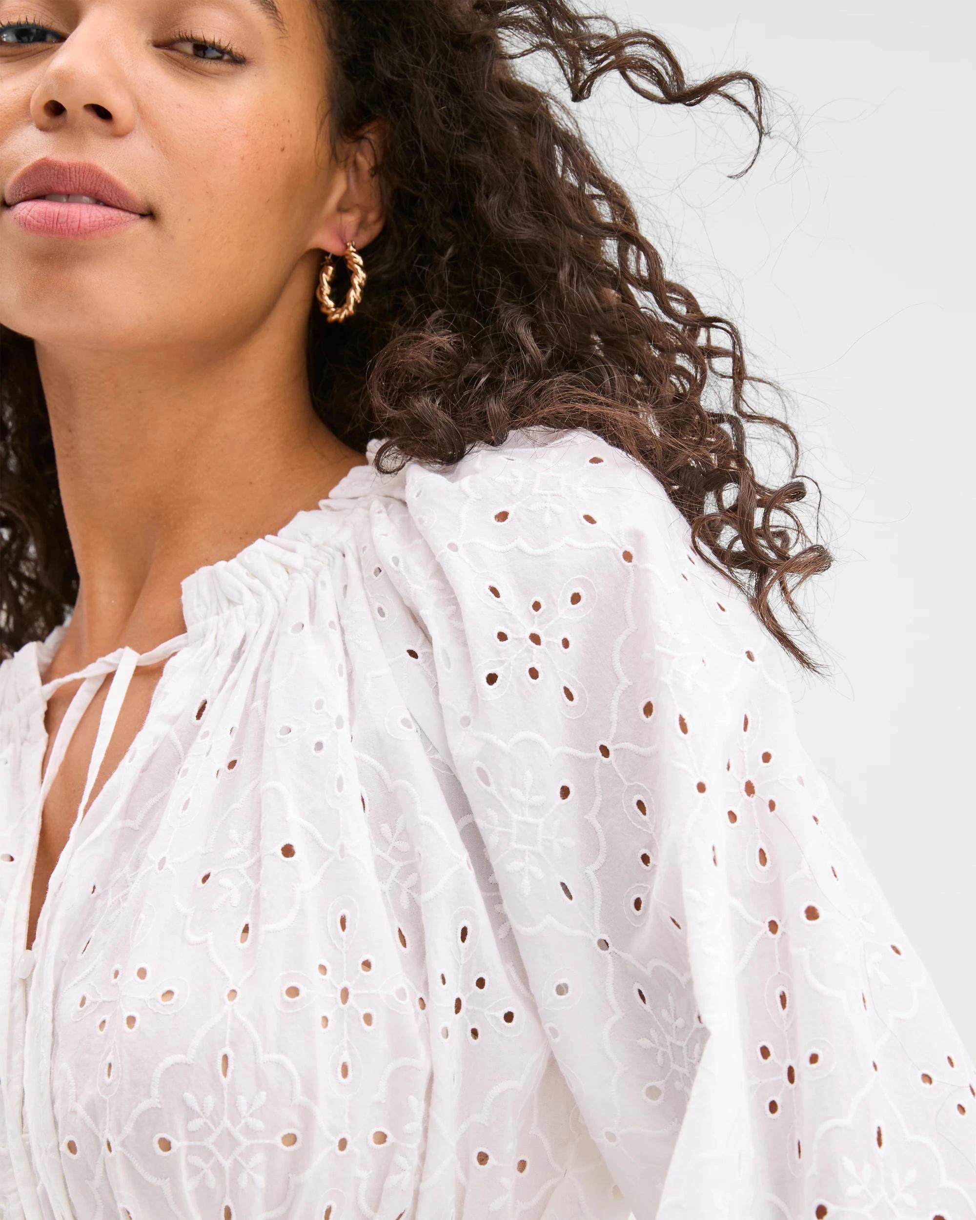 7 Target Australian Cotton 3/4 Sleeve Broderie Tie Blouse WHITE, 7 of 7