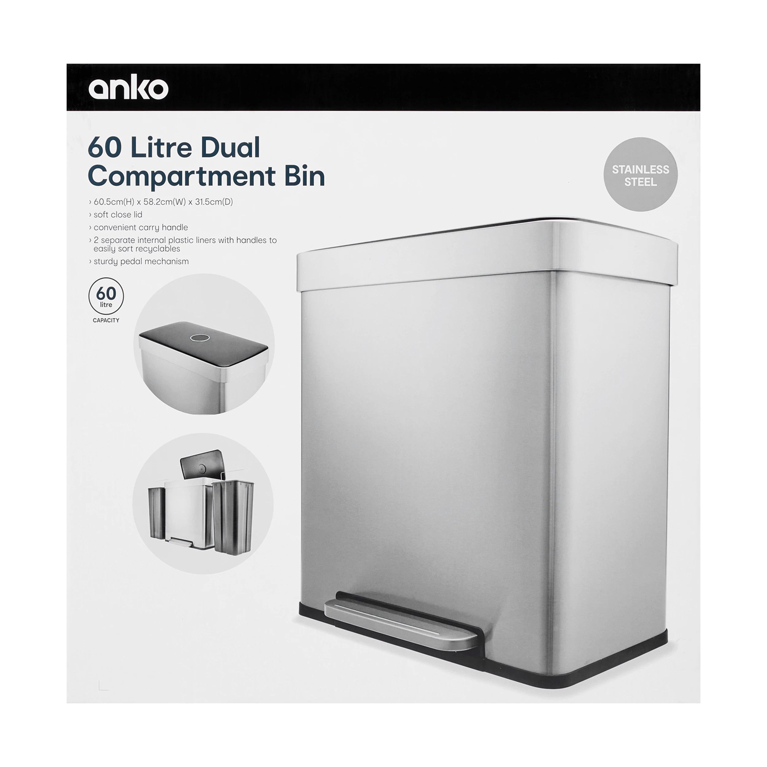 10 60L Stainless Steel Dual Compartment Bin, 10 of 10