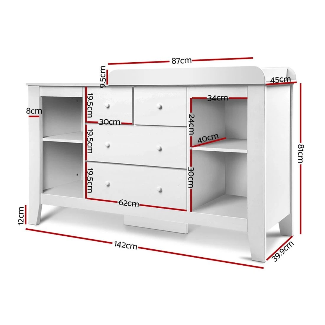 4 Keezi Baby Changing Table Diaper Station Drawers Chest Cabinet Nursery Furniture Easy Clean Storage Dresser - White, 4 of 10
