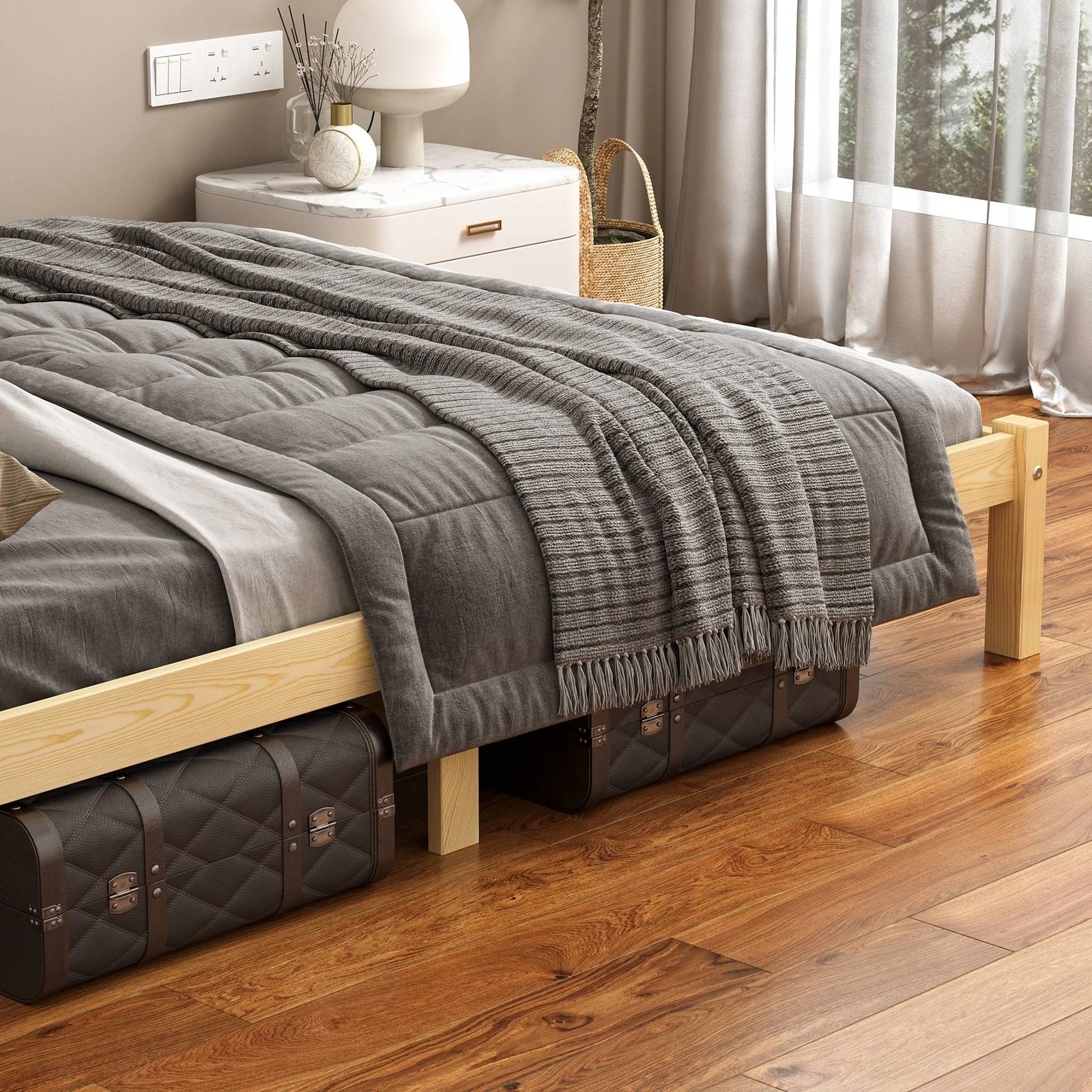 7 Alfordson Bed Frame Wooden Timber King Size Mattress Base Platform Beatrix - Natural, 7 of 10