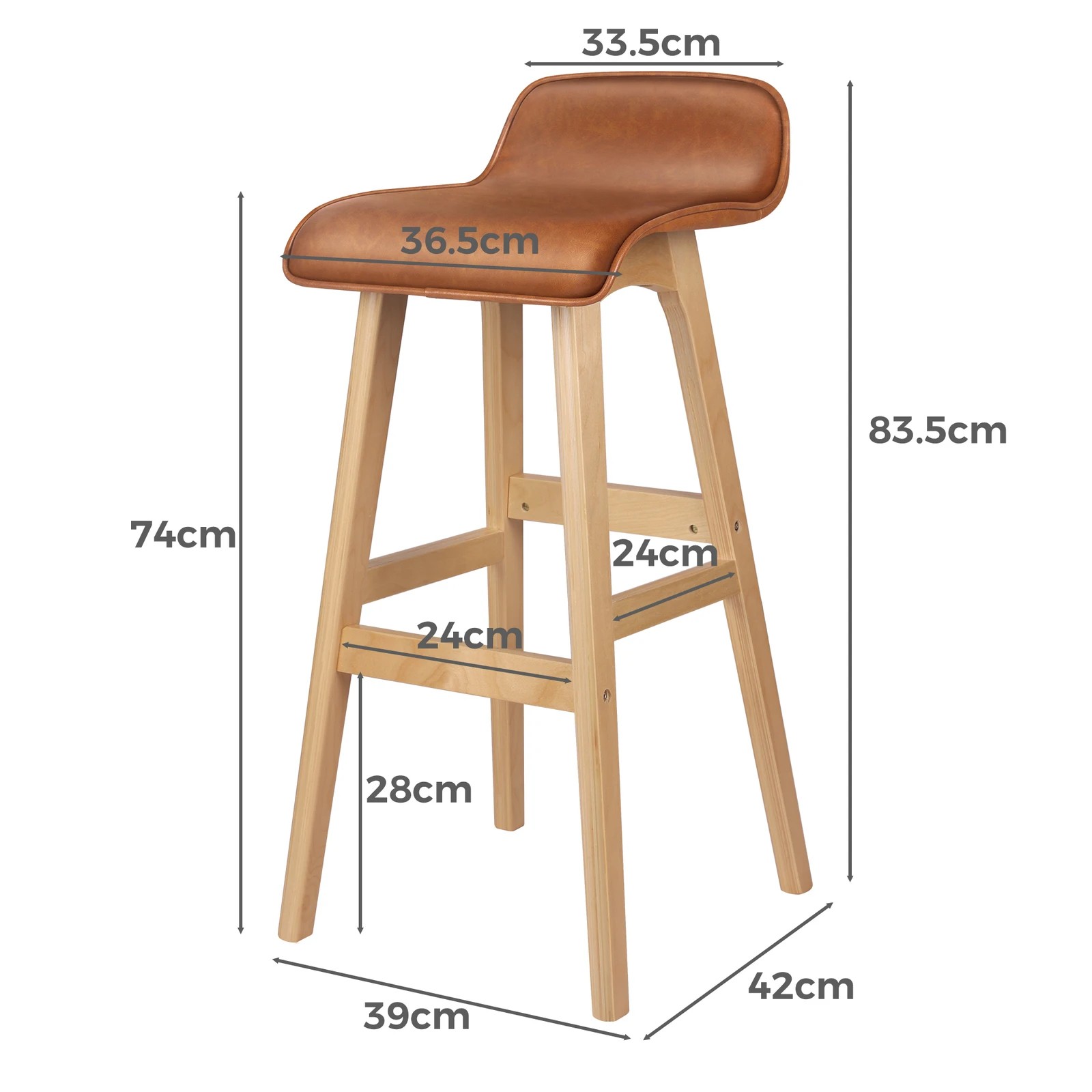 9 Alfordson 4x Wooden Bar Stools 74cm Kitchen Dining Chair Leather Samuel - Brown, 9 of 10