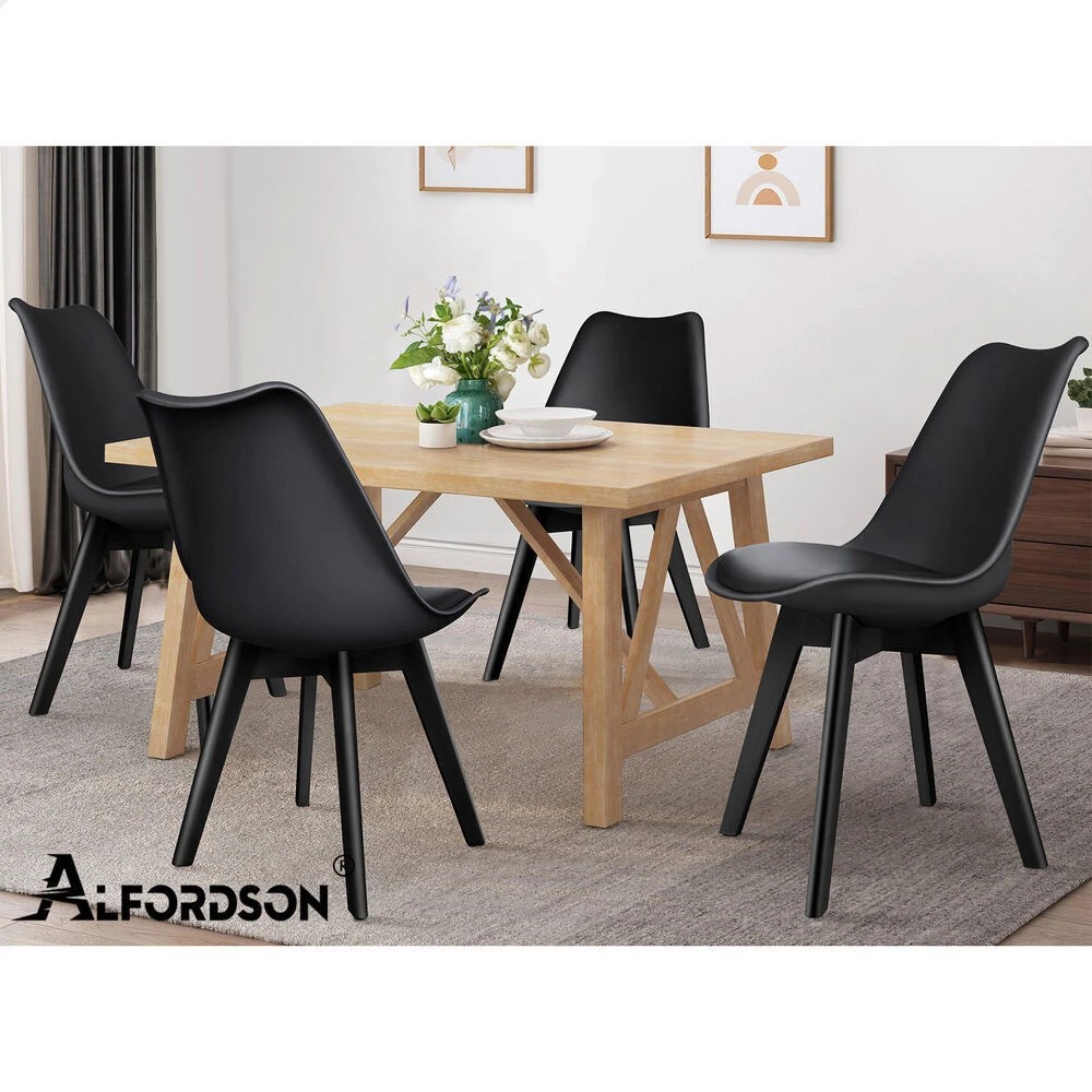10 Alfordson 4x Dining Chairs Padding Retro PU Leather Kitchen Lounge Wooden - Black, 10 of 10