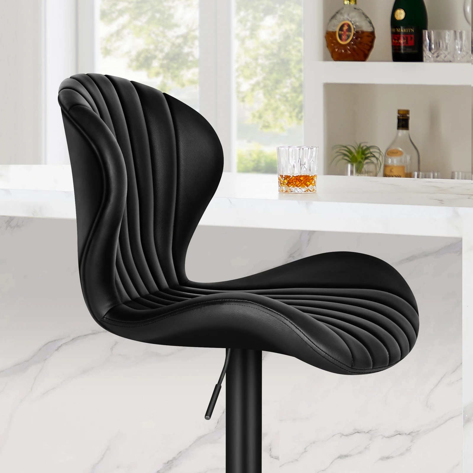3 Alfordson 4x Bar Stools Gas Lift Leather Bar Chairs Kitchen Swivel Stella - Black, 3 of 10